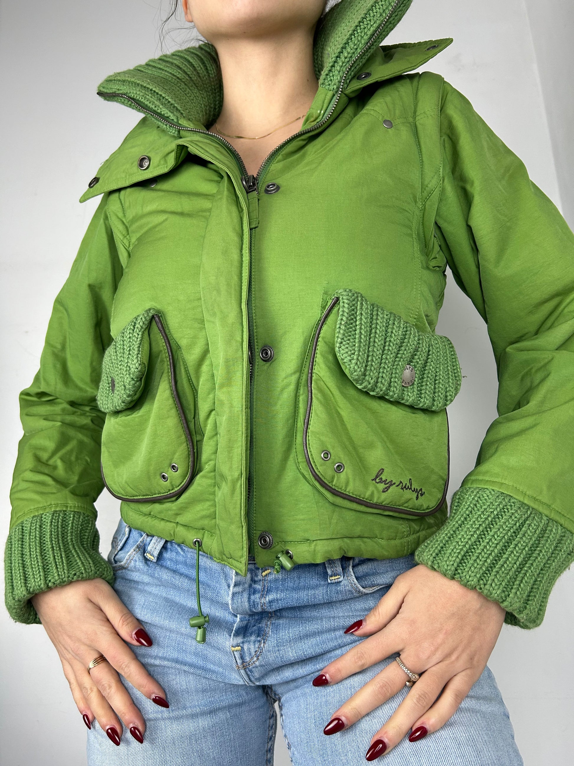 Green 2 in 1 sleeveless winter puffer jacket (S)