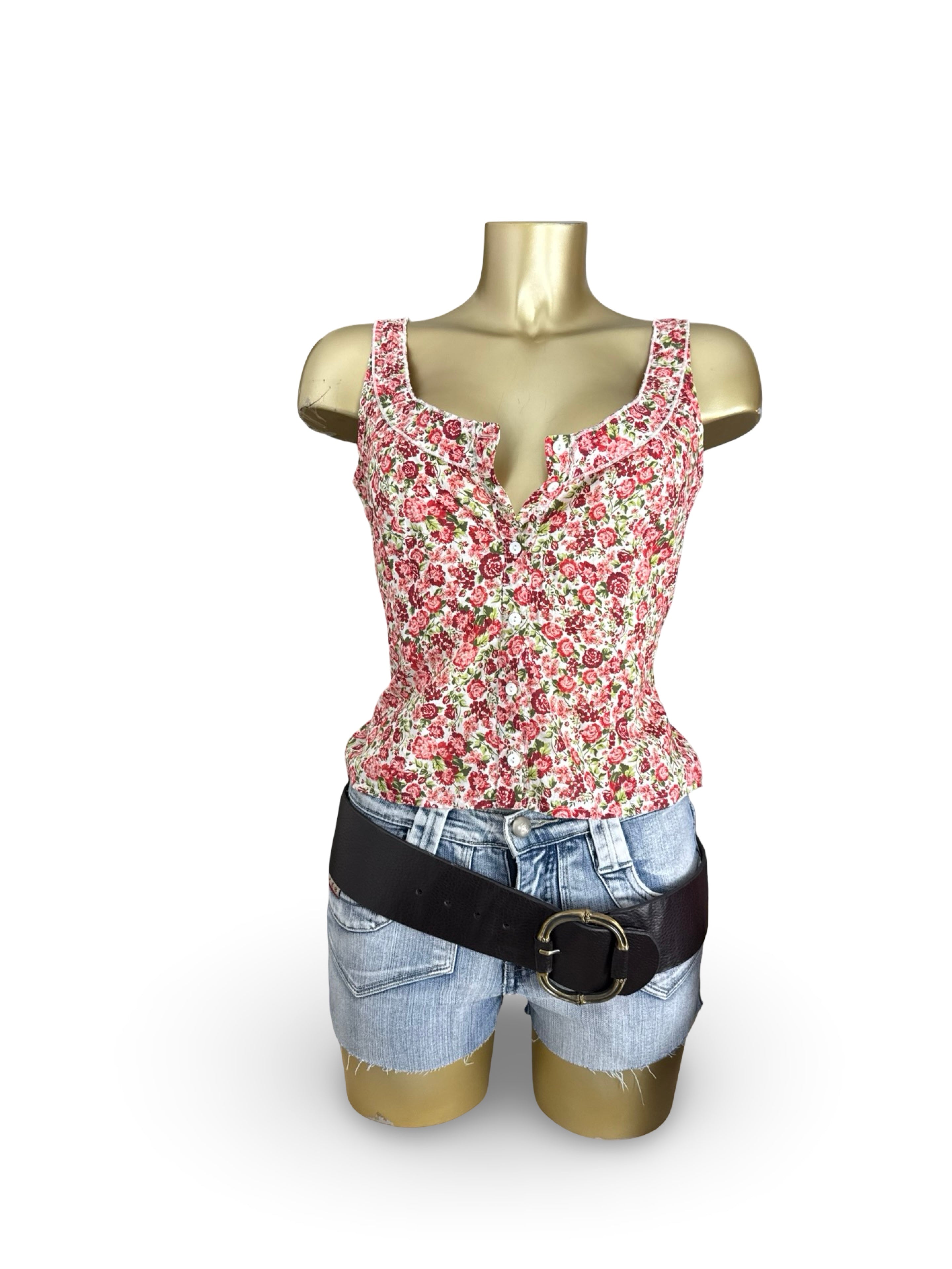 Red floral summer cami top (S)