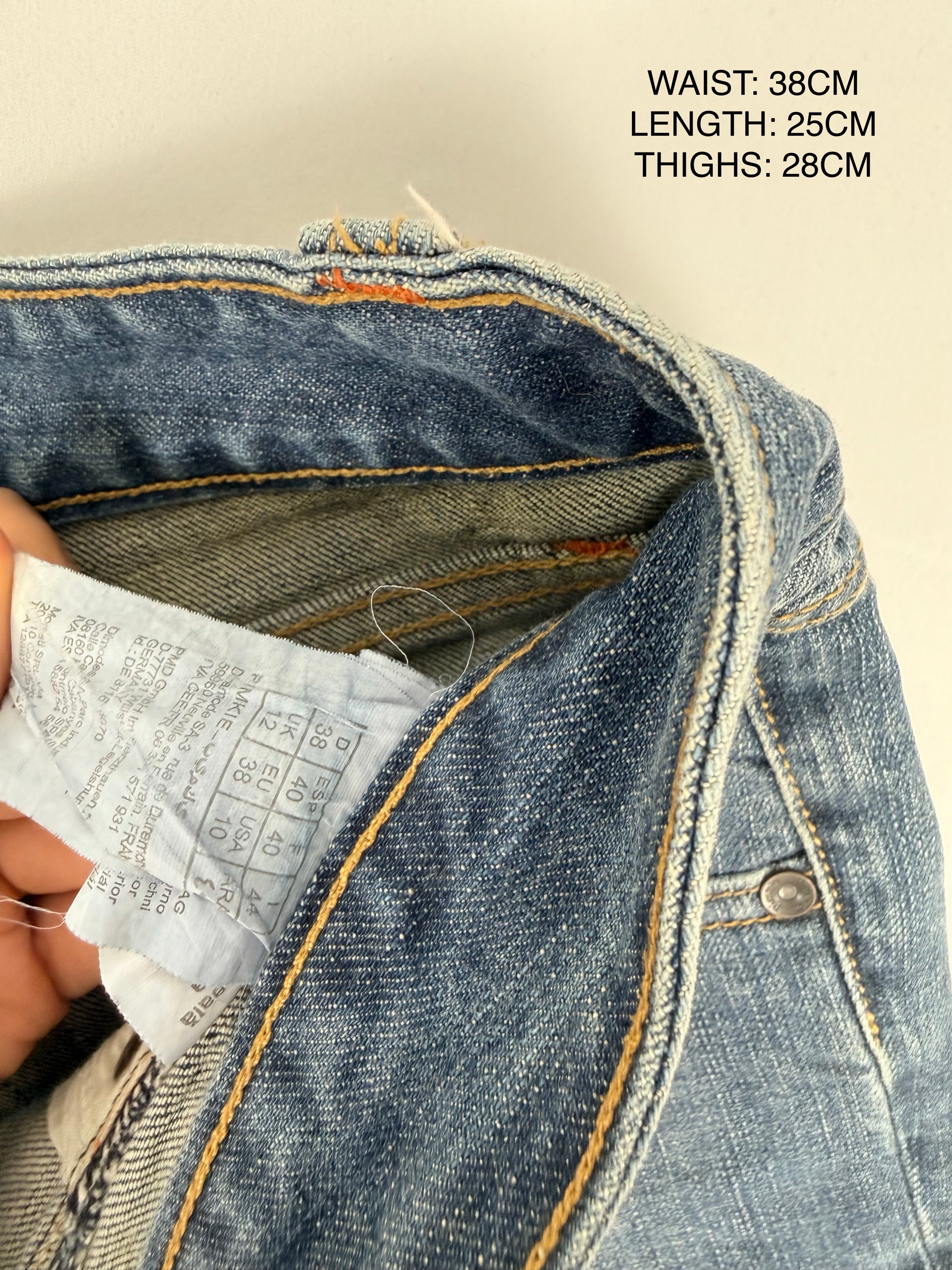 Blue denim low rise mini short (M)
