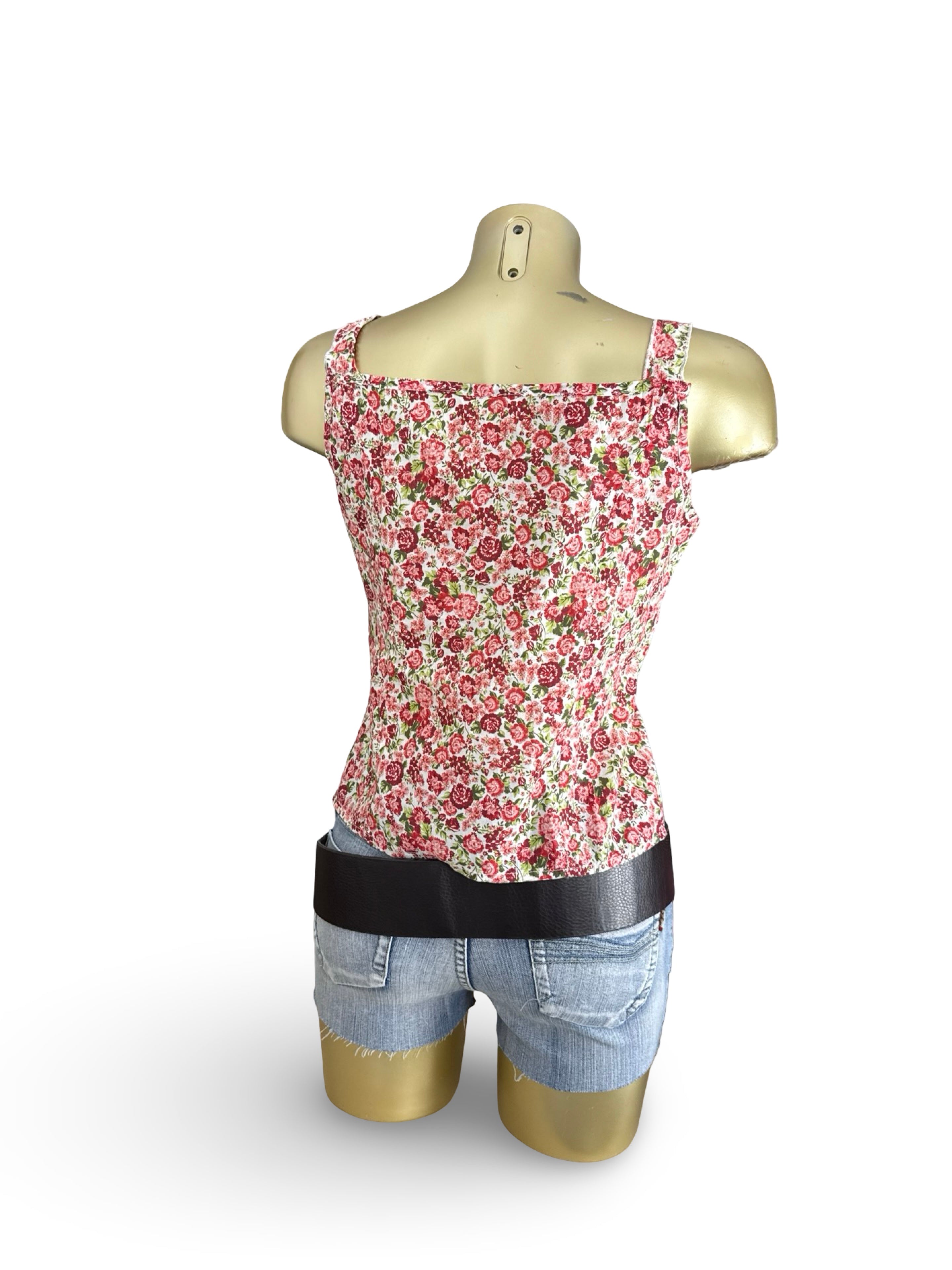 Red floral summer cami top (S)