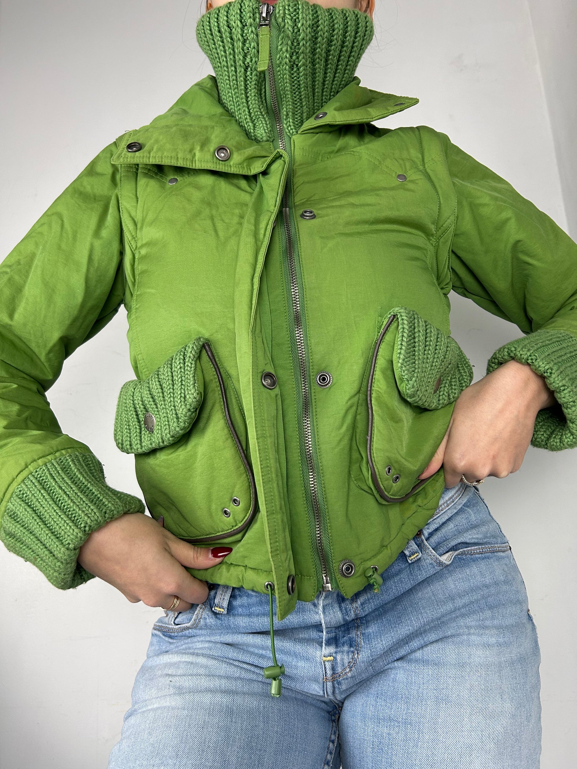 Green 2 in 1 sleeveless winter puffer jacket (S)