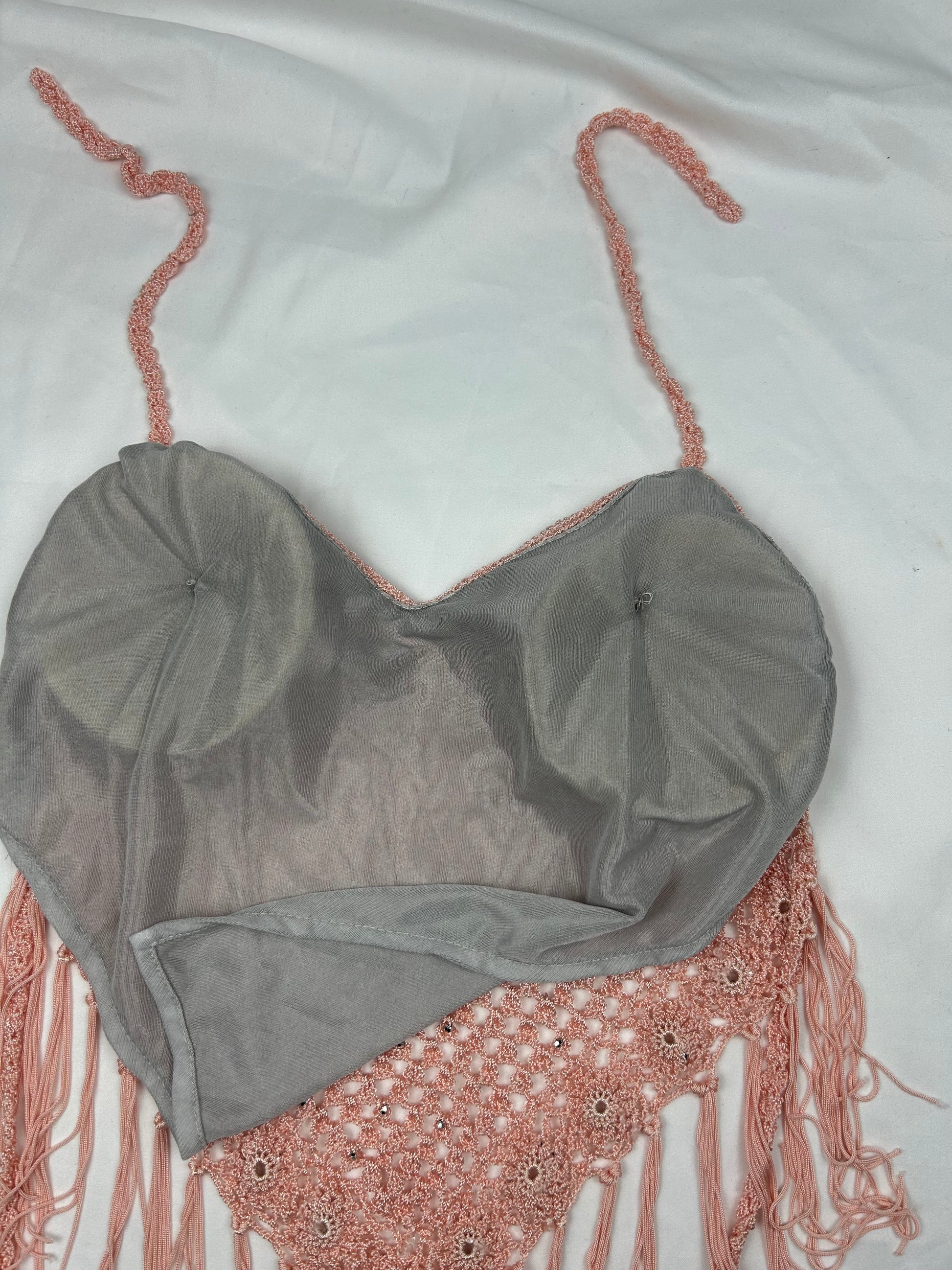 Pink crochet lined halter top (S)