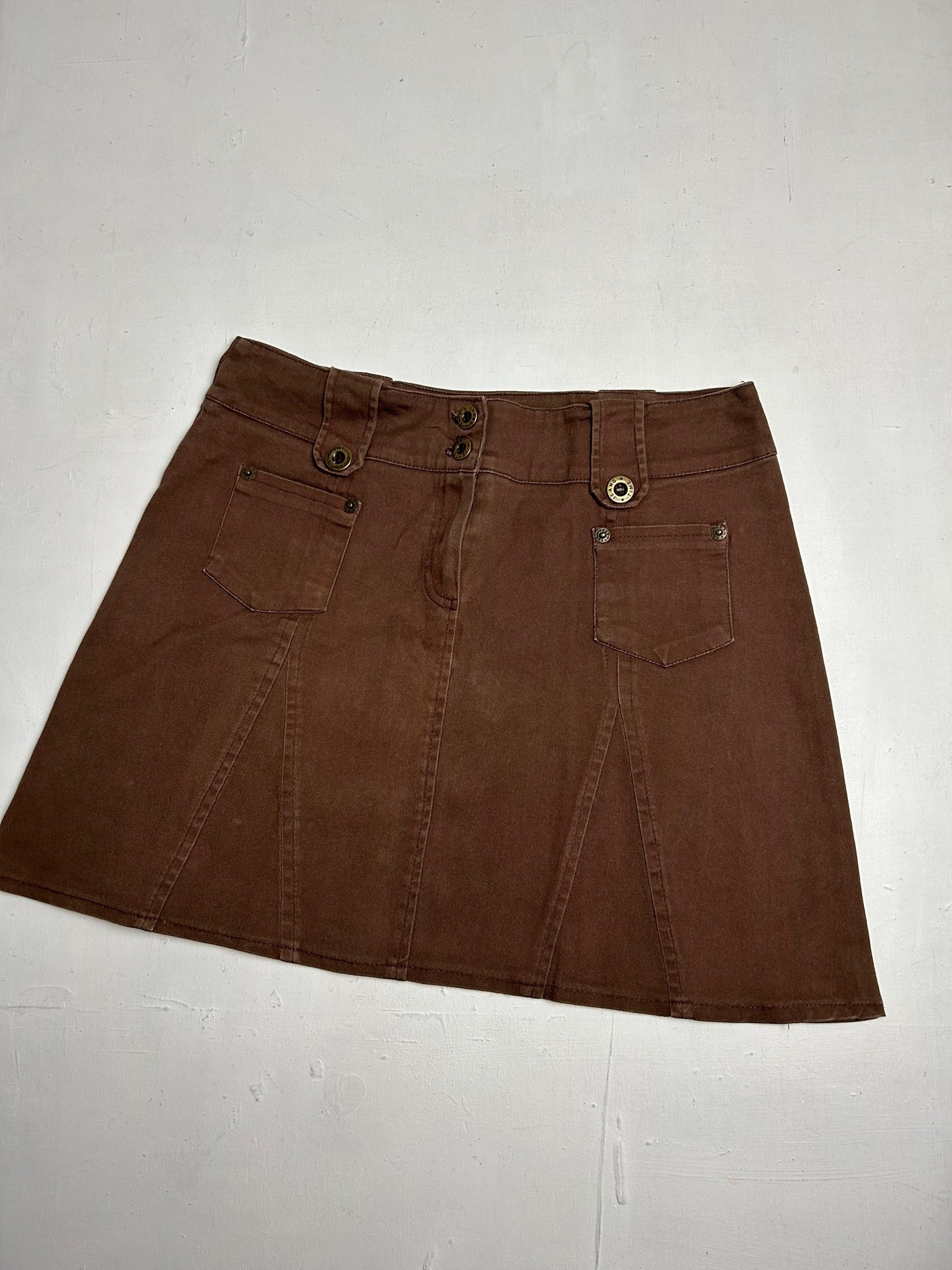 Brown mid rise denim mini / micro pleated skirt 90s y2k vintage (S/M)