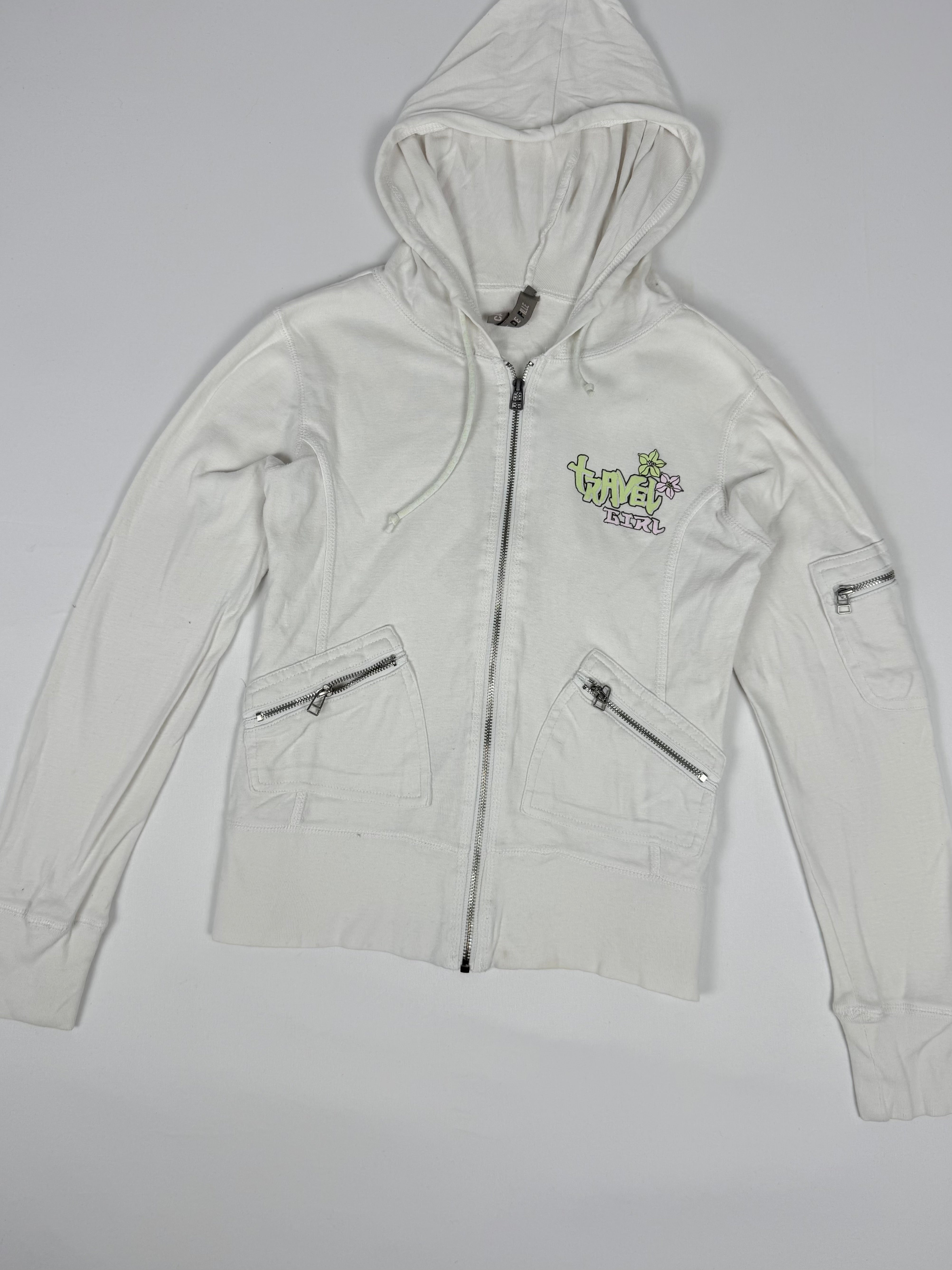 White zip up cotton hoodie (S)