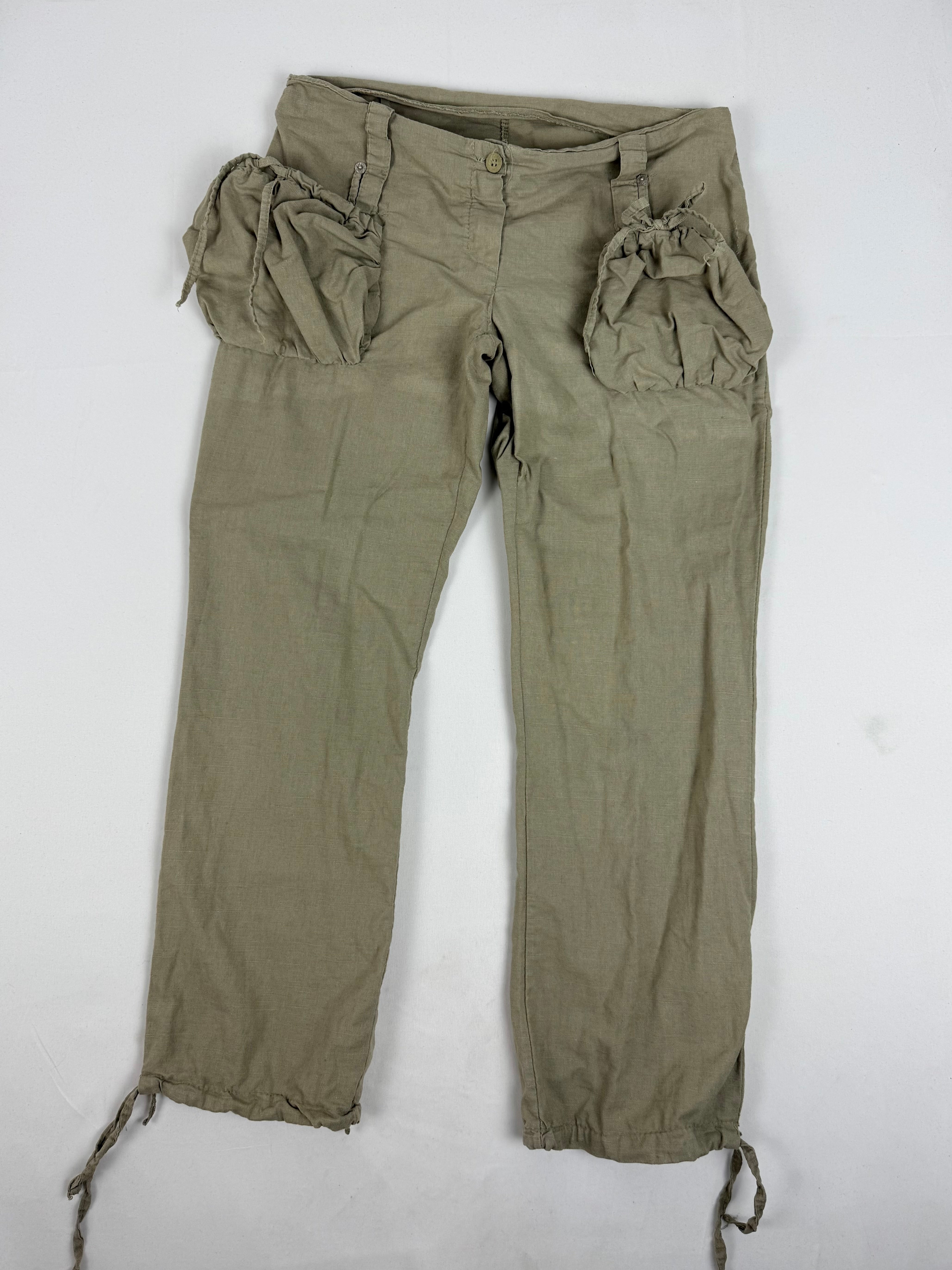 Khaki 100% linen utility low rise capri pants (M)