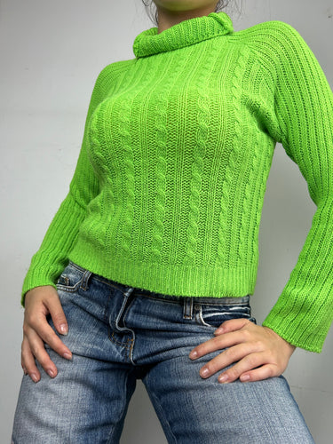 Neon green high neck knitted jumper (S/M)