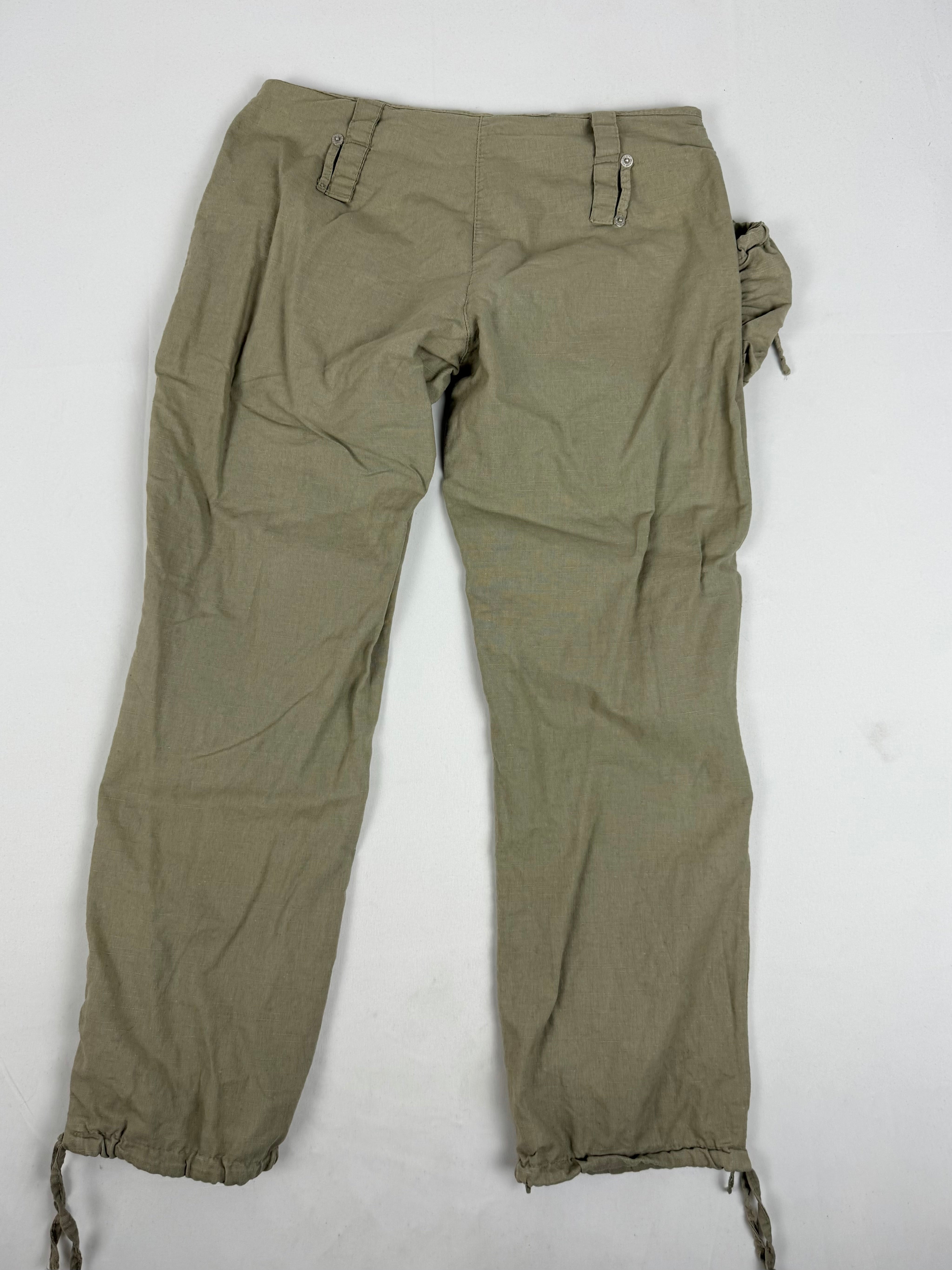 Khaki 100% linen utility low rise capri pants (M)