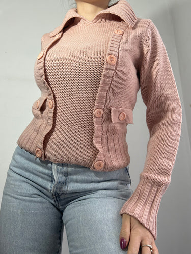 Pink buttons up knitted jumper y2k 90s vintage (S/M)