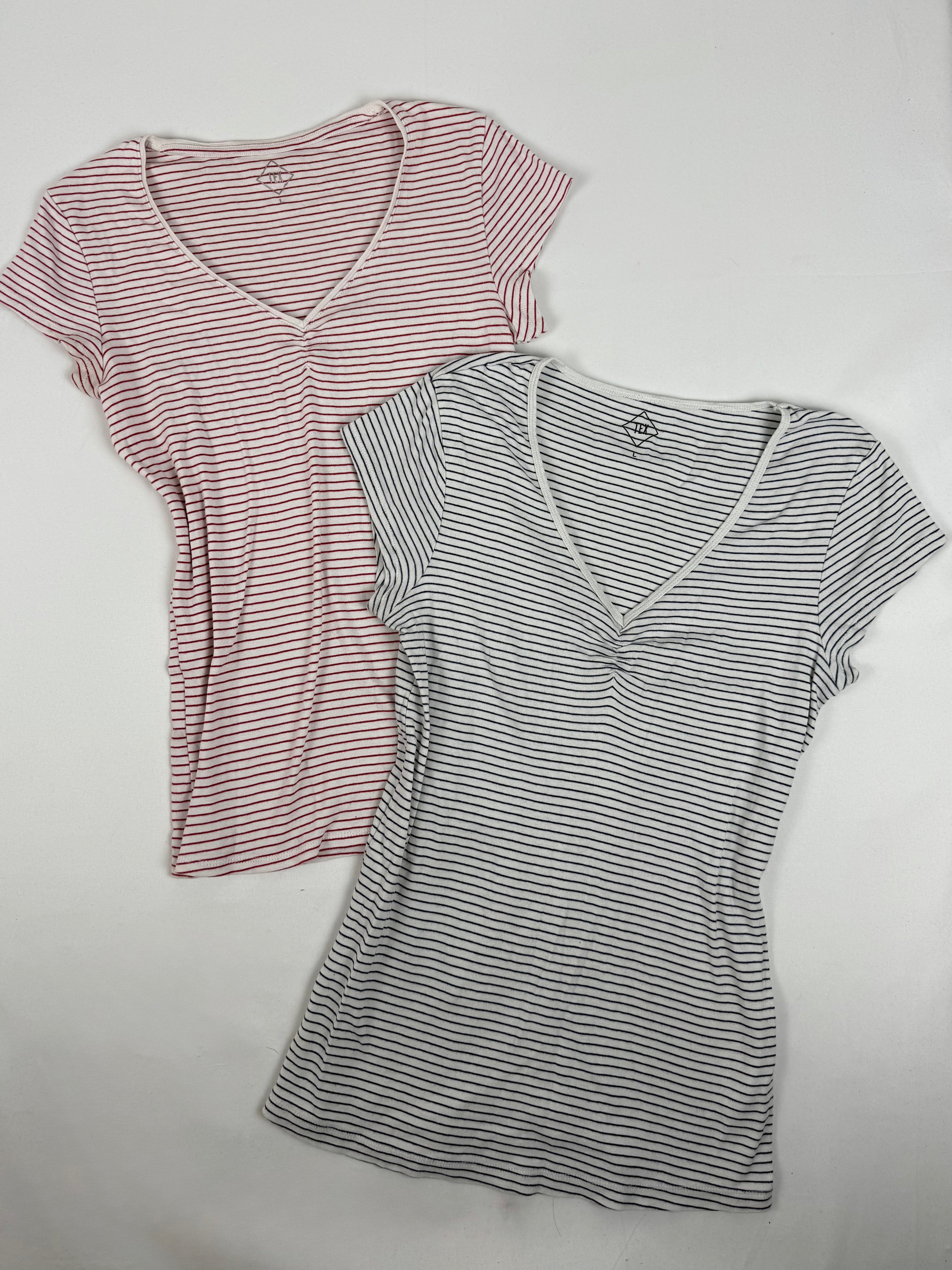 Pack of 2 striped cotton V neck tee (L)