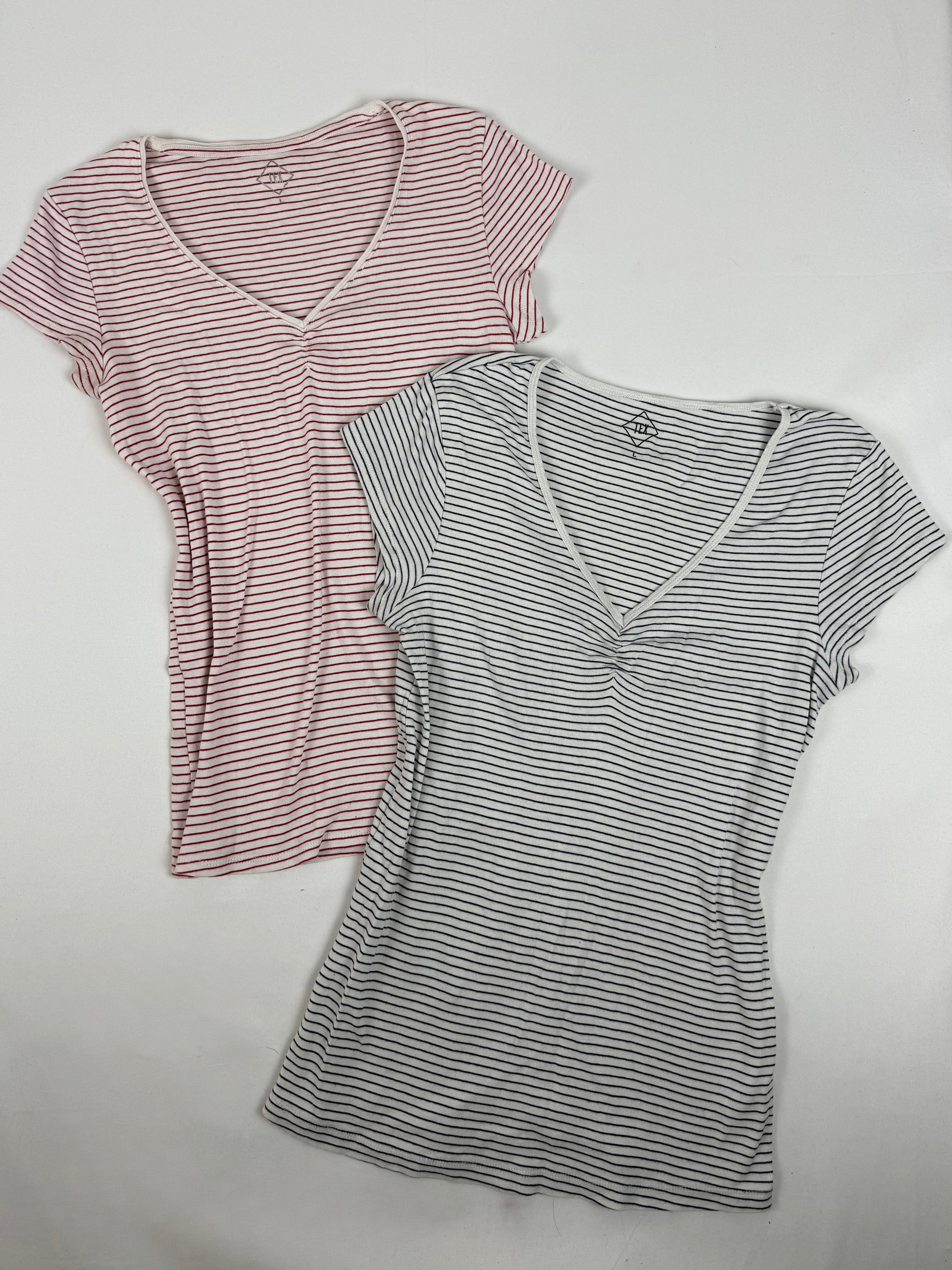 Pack of 2 striped cotton V neck tee (L)
