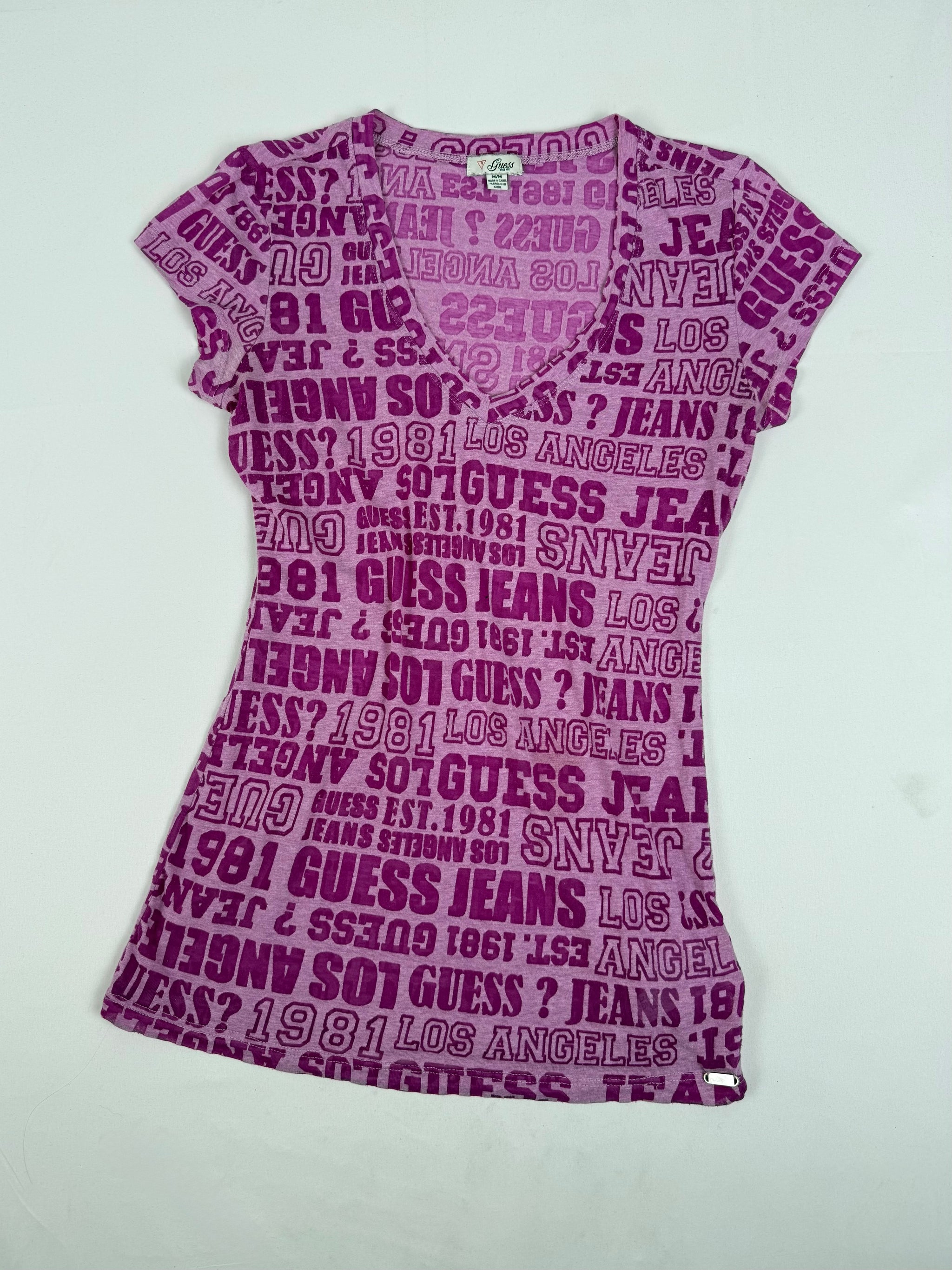 Pink V neck logo tee (M)