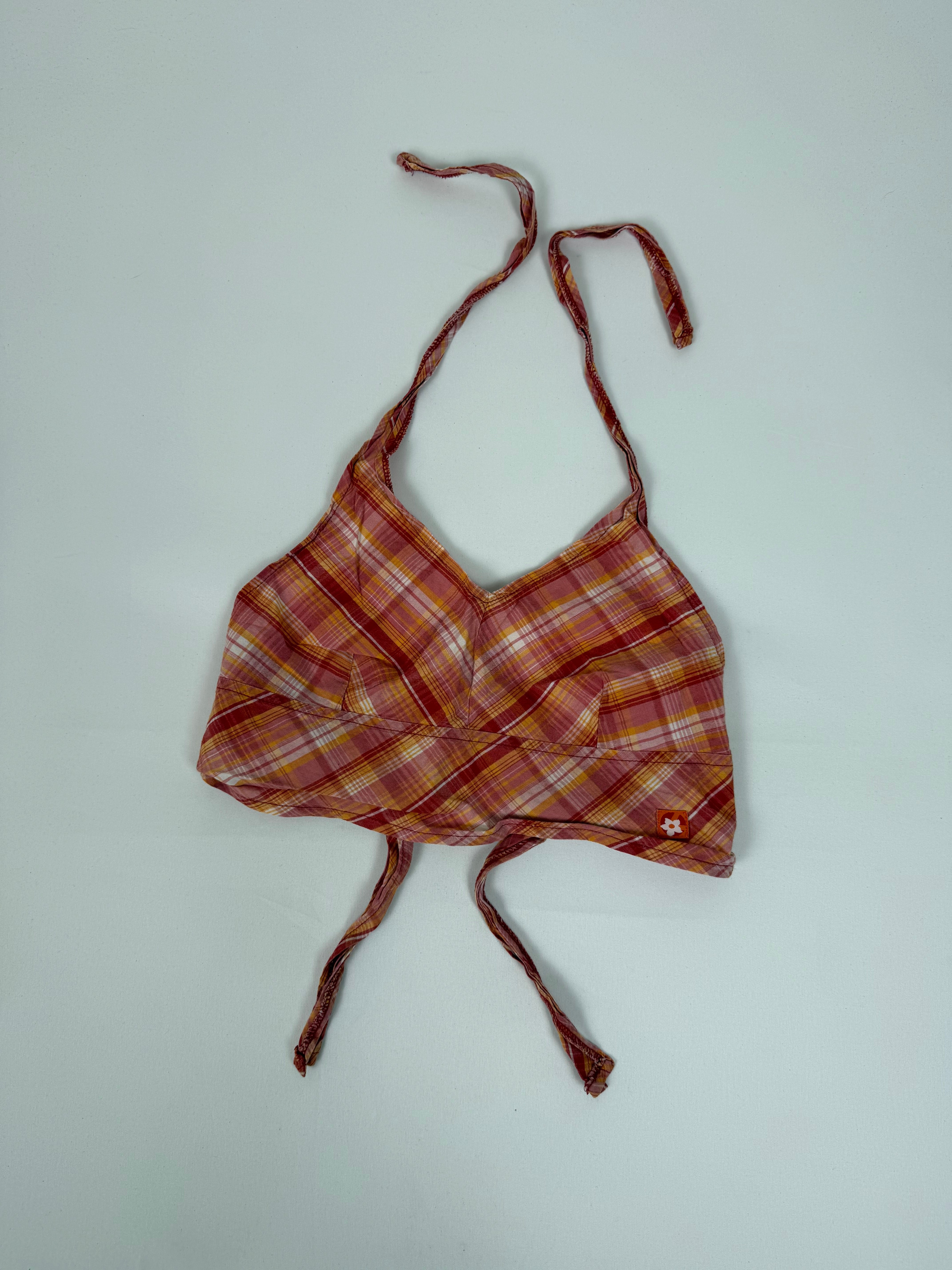 Orange check print halter top (XS)