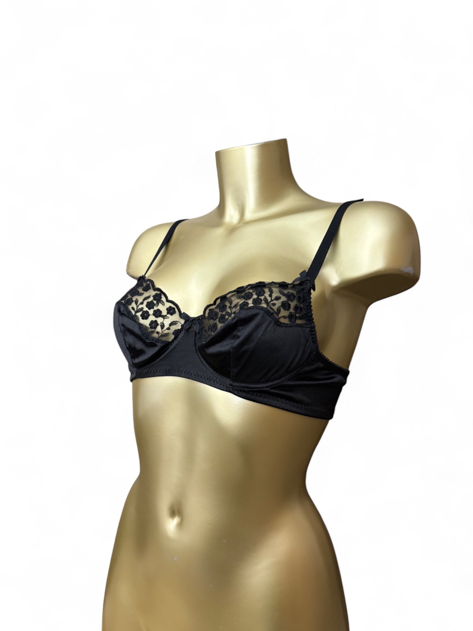Black lace up mesh balcony vintage bra (90B)