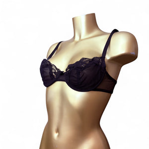 Black mesh lace see trough vintage bra