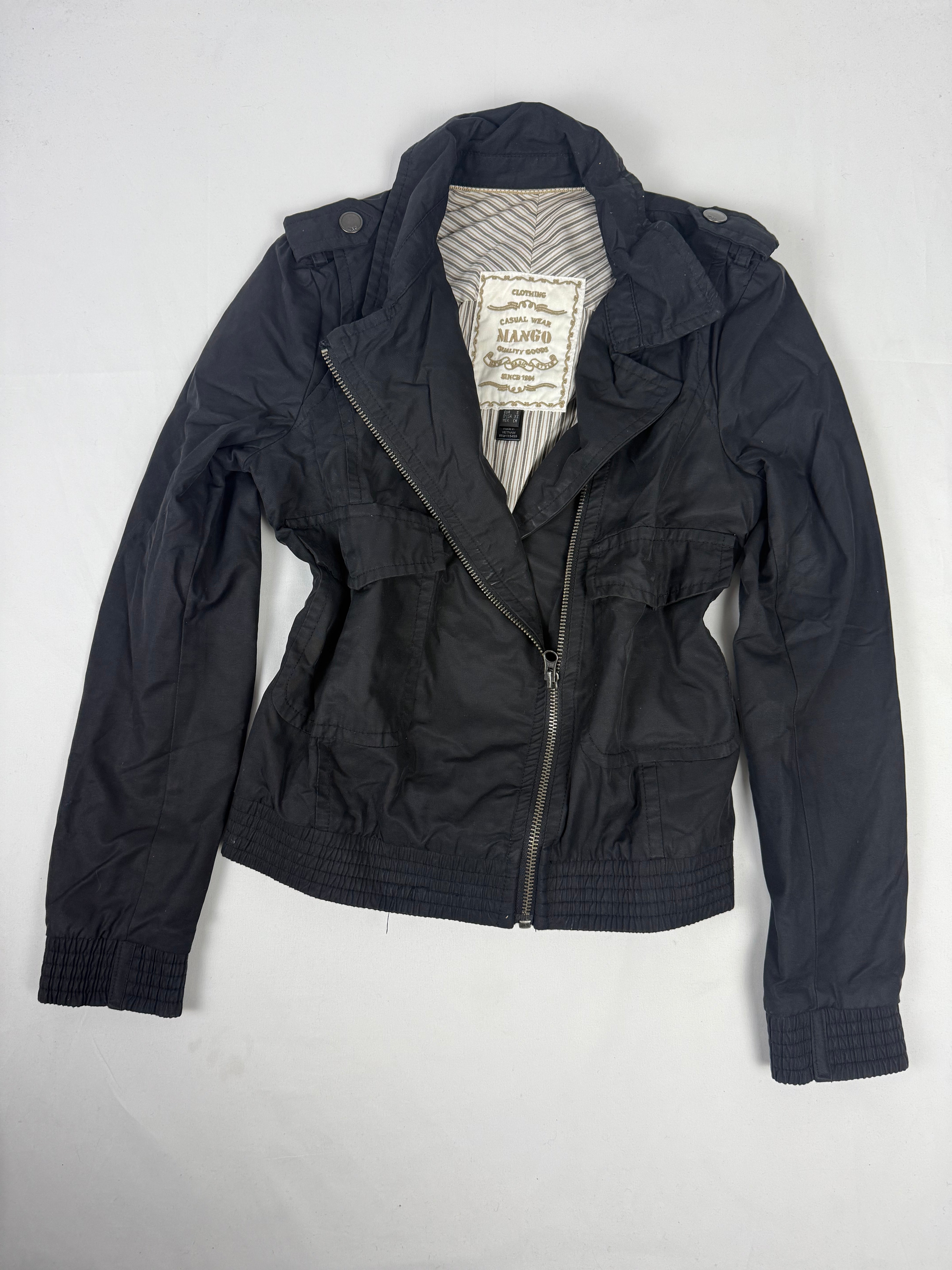 Black cotton zip up biker jacket (S)