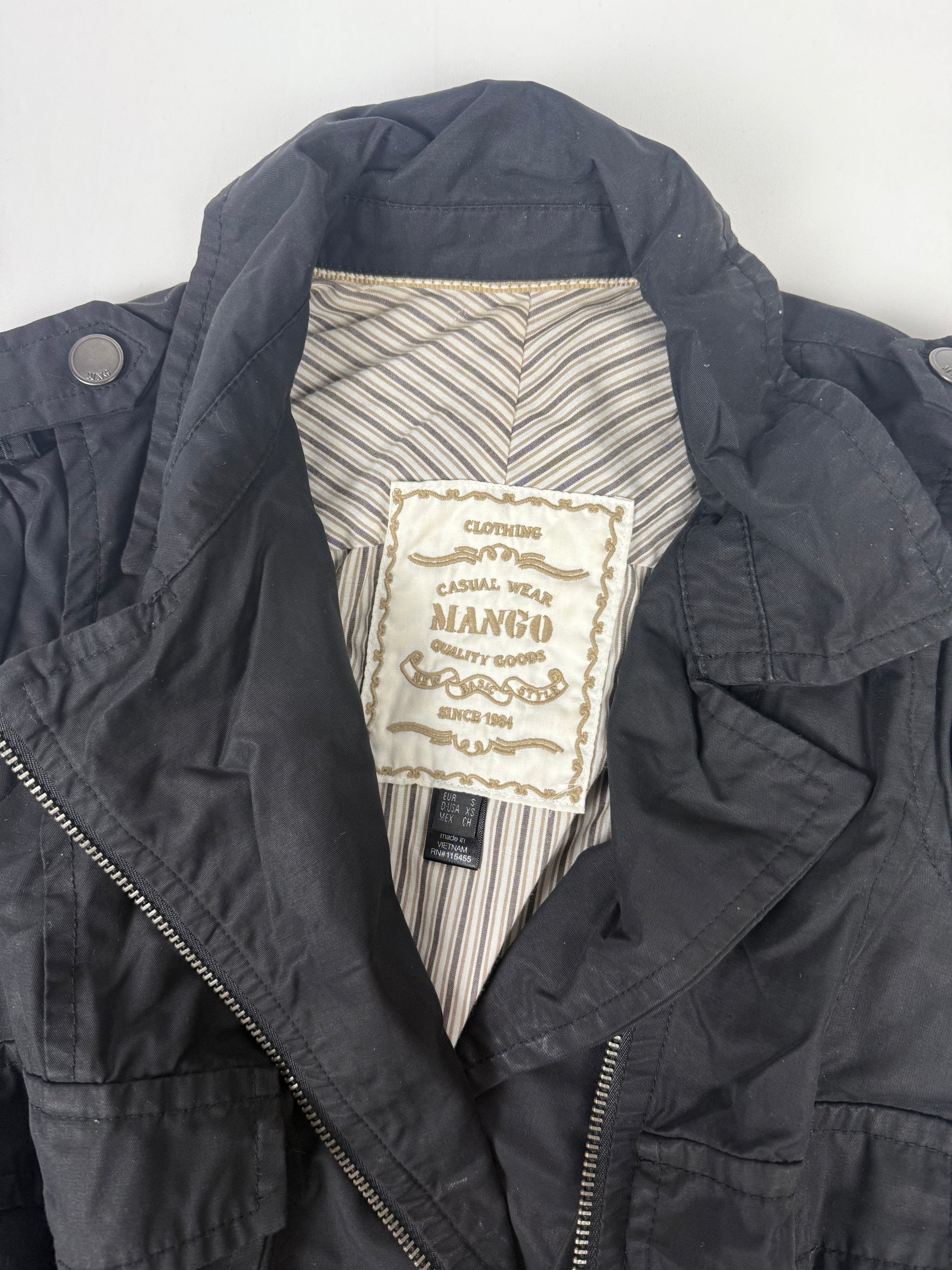 Black cotton zip up biker jacket (S)