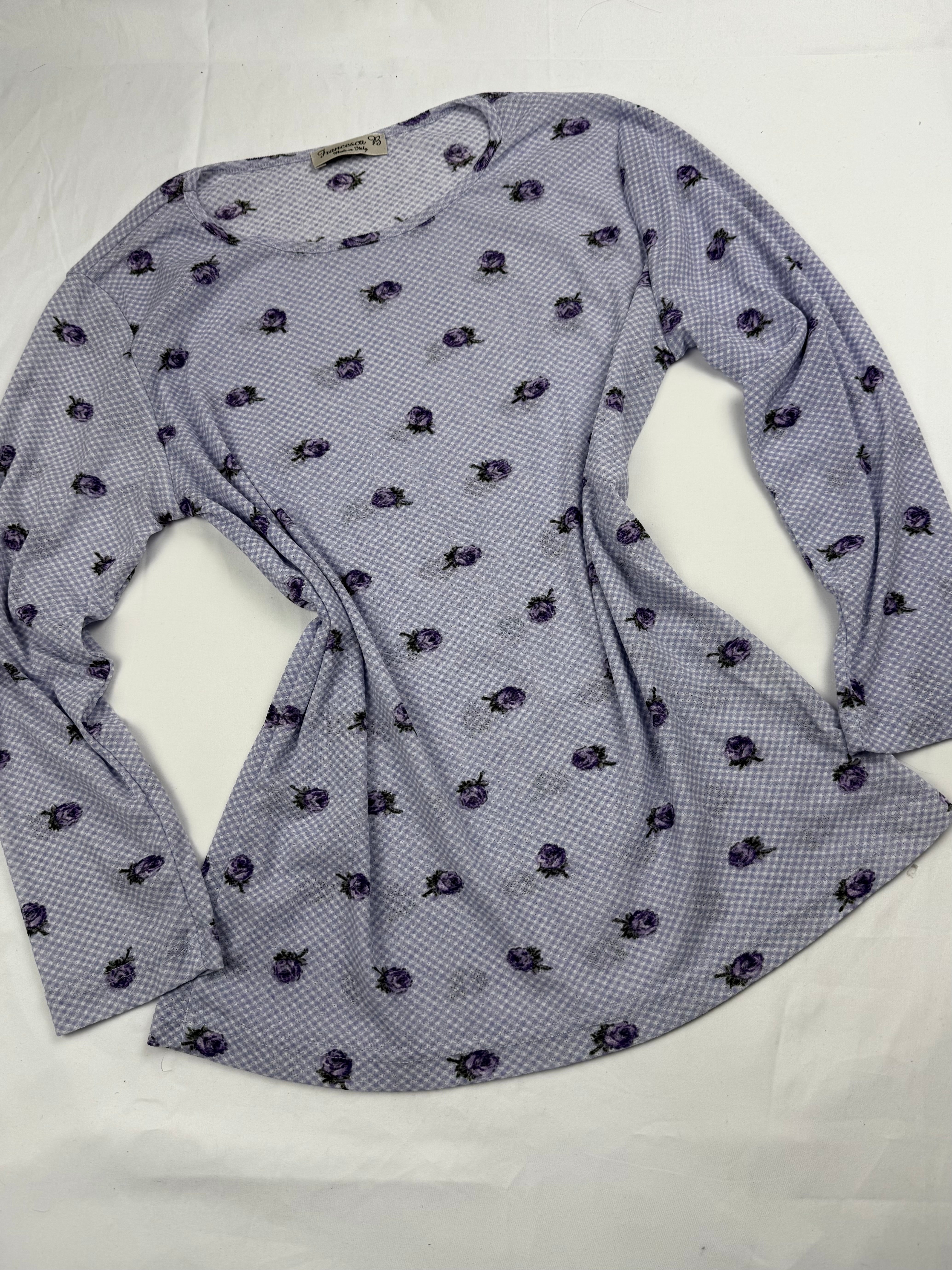 Lilac floral mesh long sleeves top (XL)