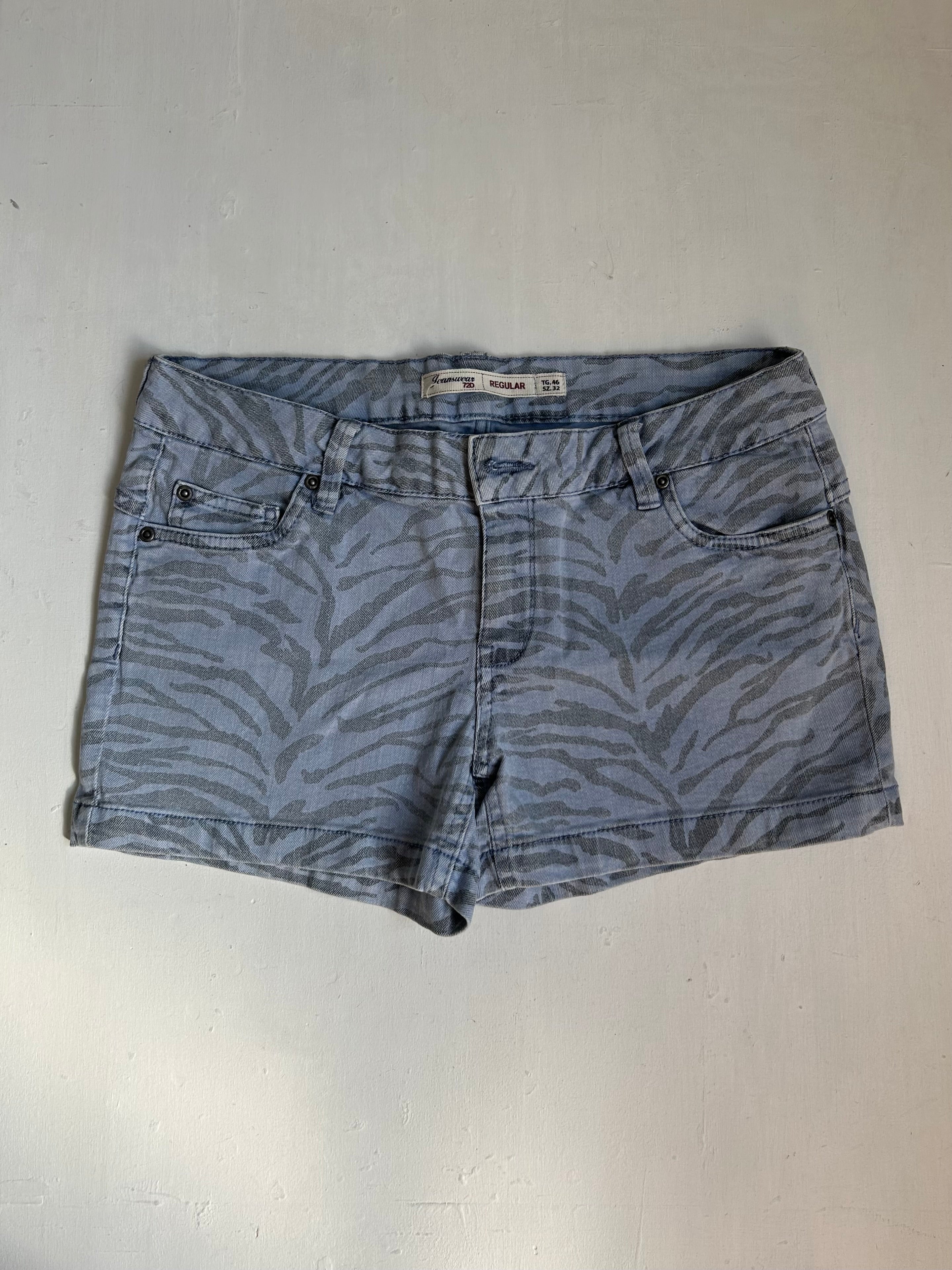 Blue tiger print denim  low rise mini short (M)