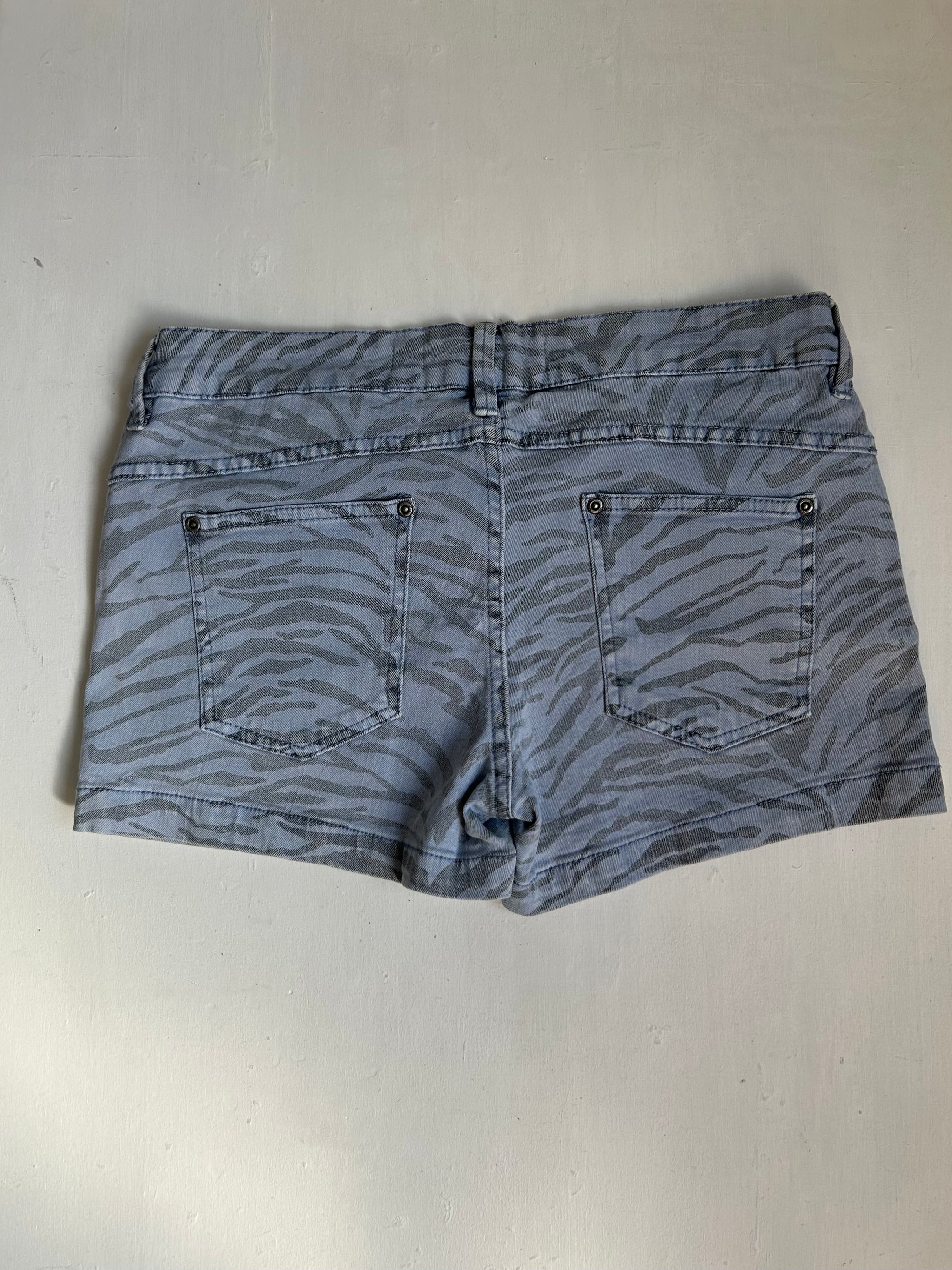 Blue tiger print denim  low rise mini short (M)
