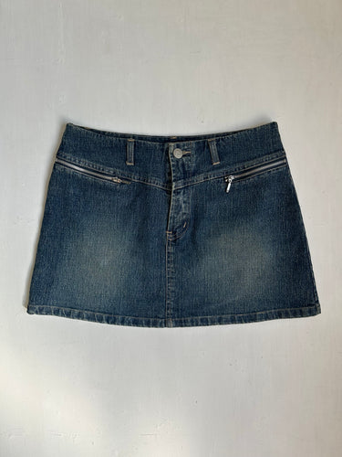 Blue denim low rise mini skirt (S)