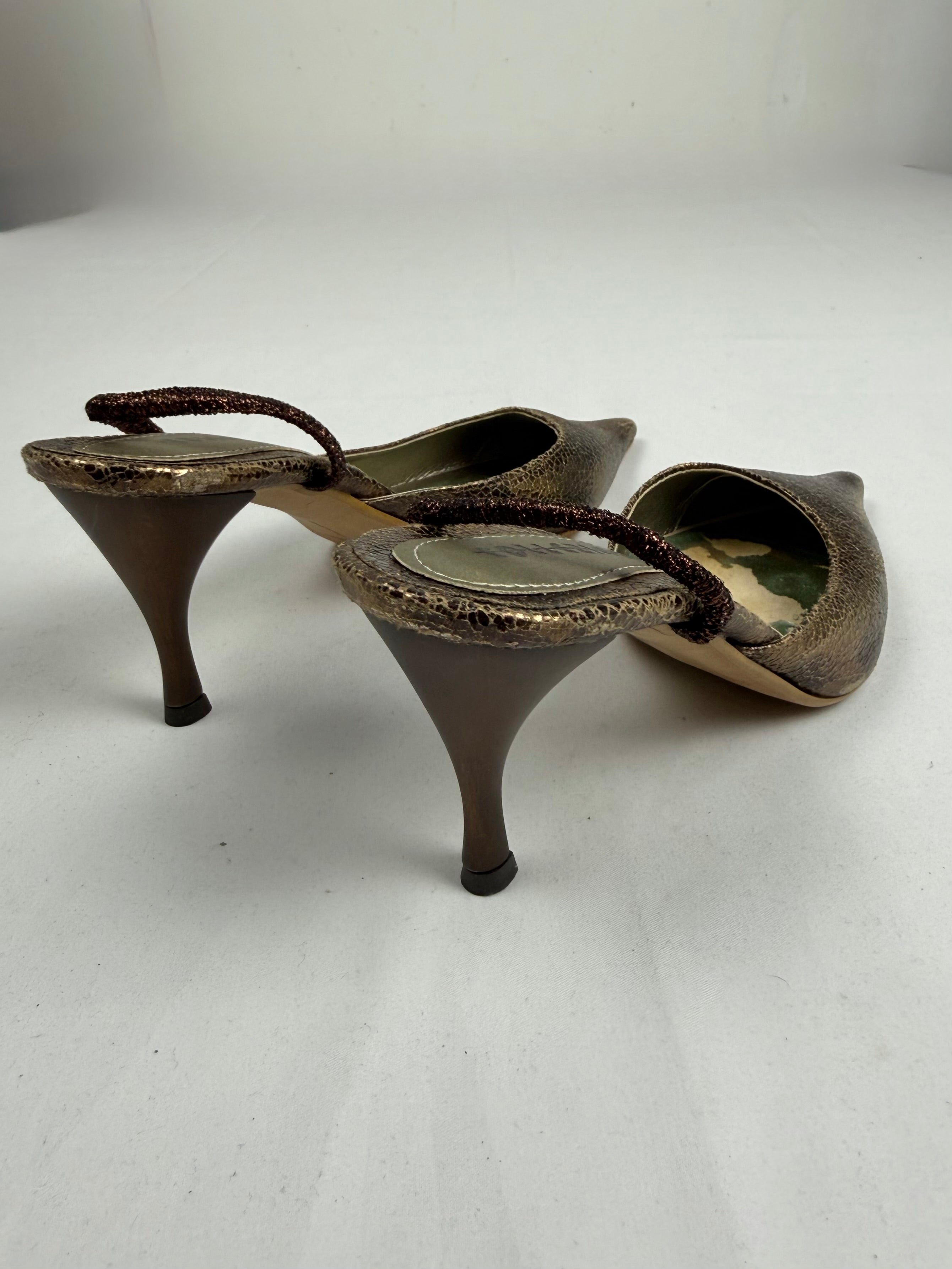Bronze pointed toes kitten heels mules (37)