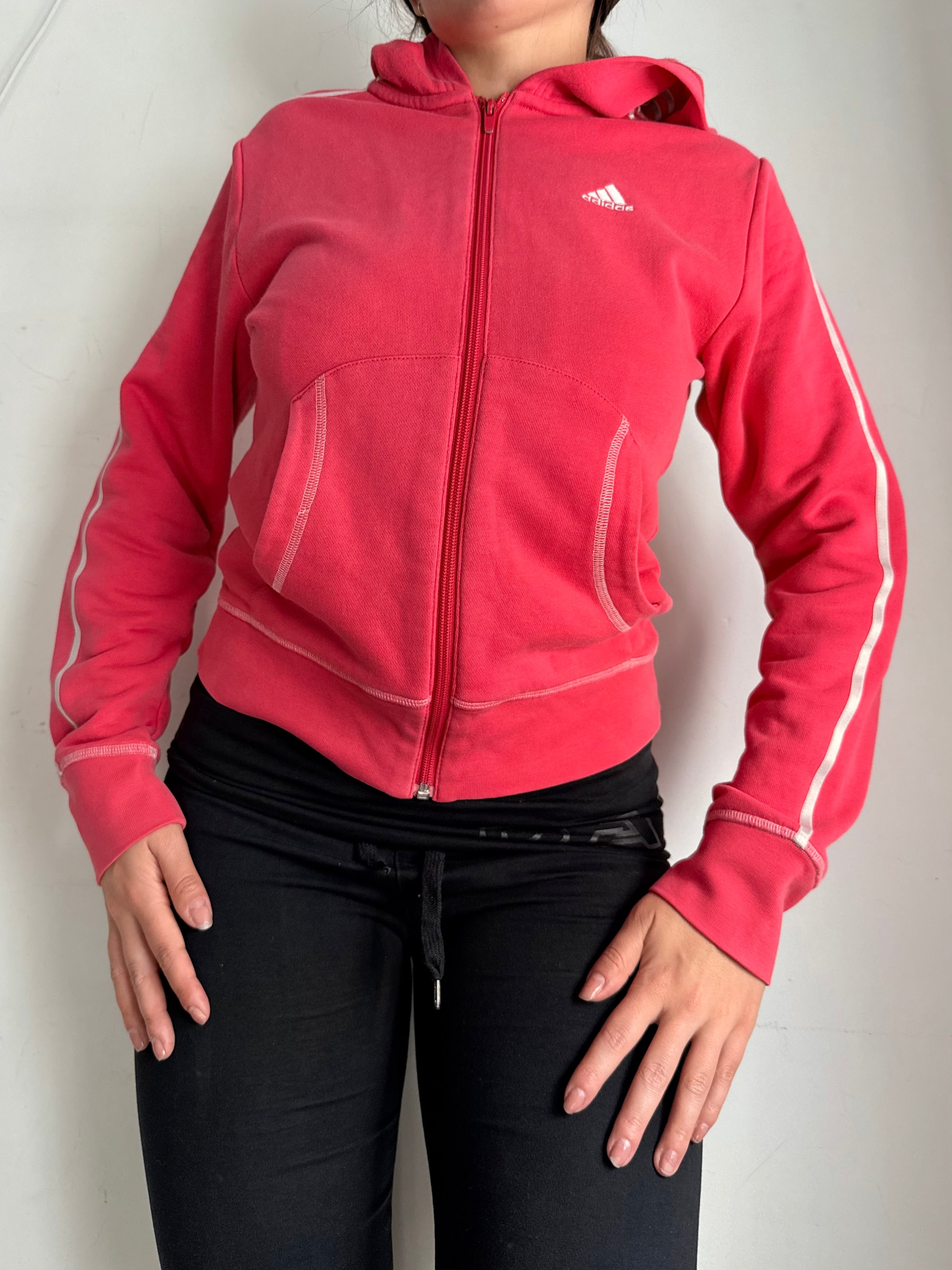 Red cotton zip up hoodie (S/M)