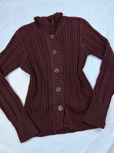 Brown ribbed buttons up jumper (M)
