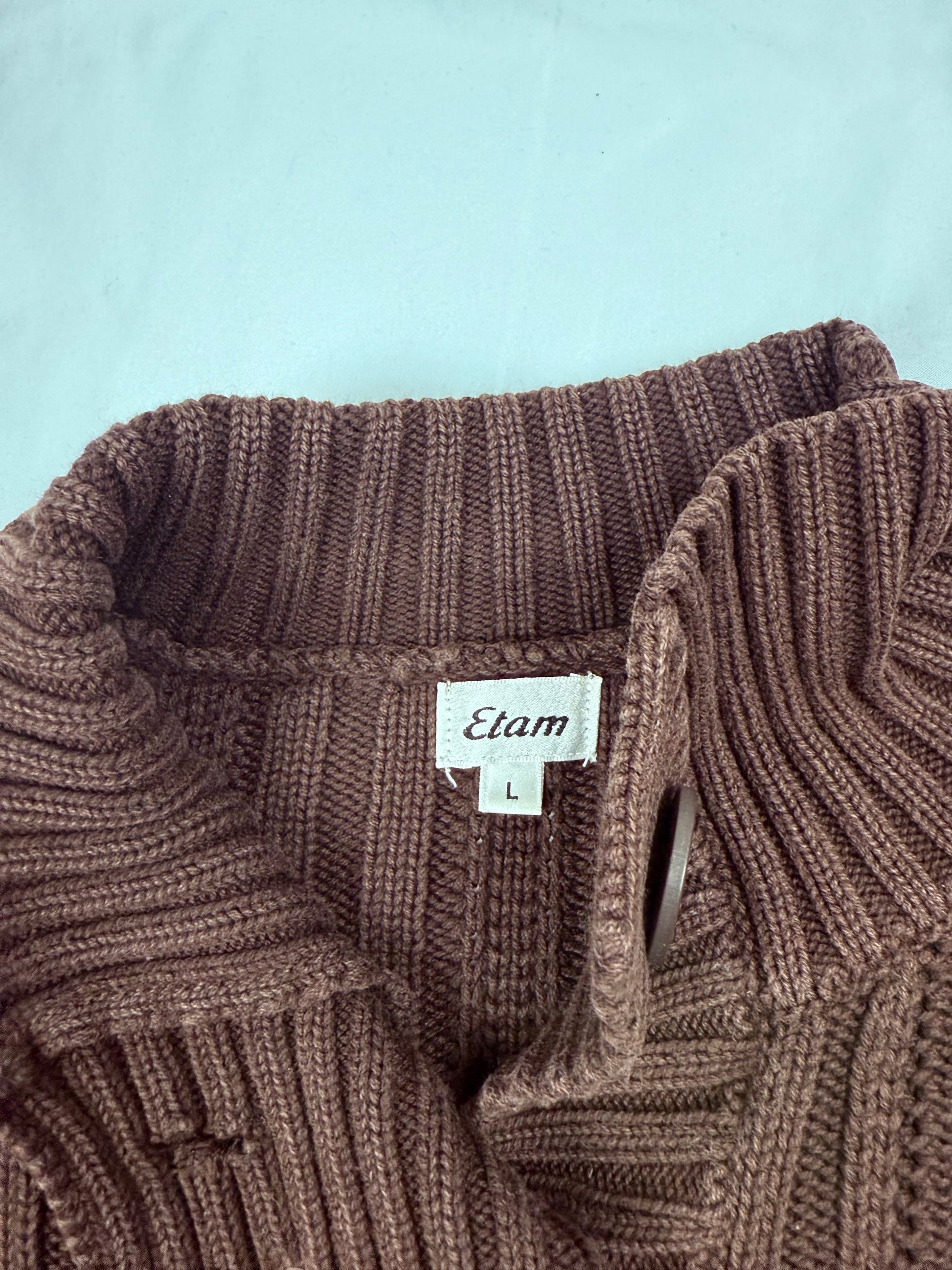 Brown ribbed buttons up jumper (M)