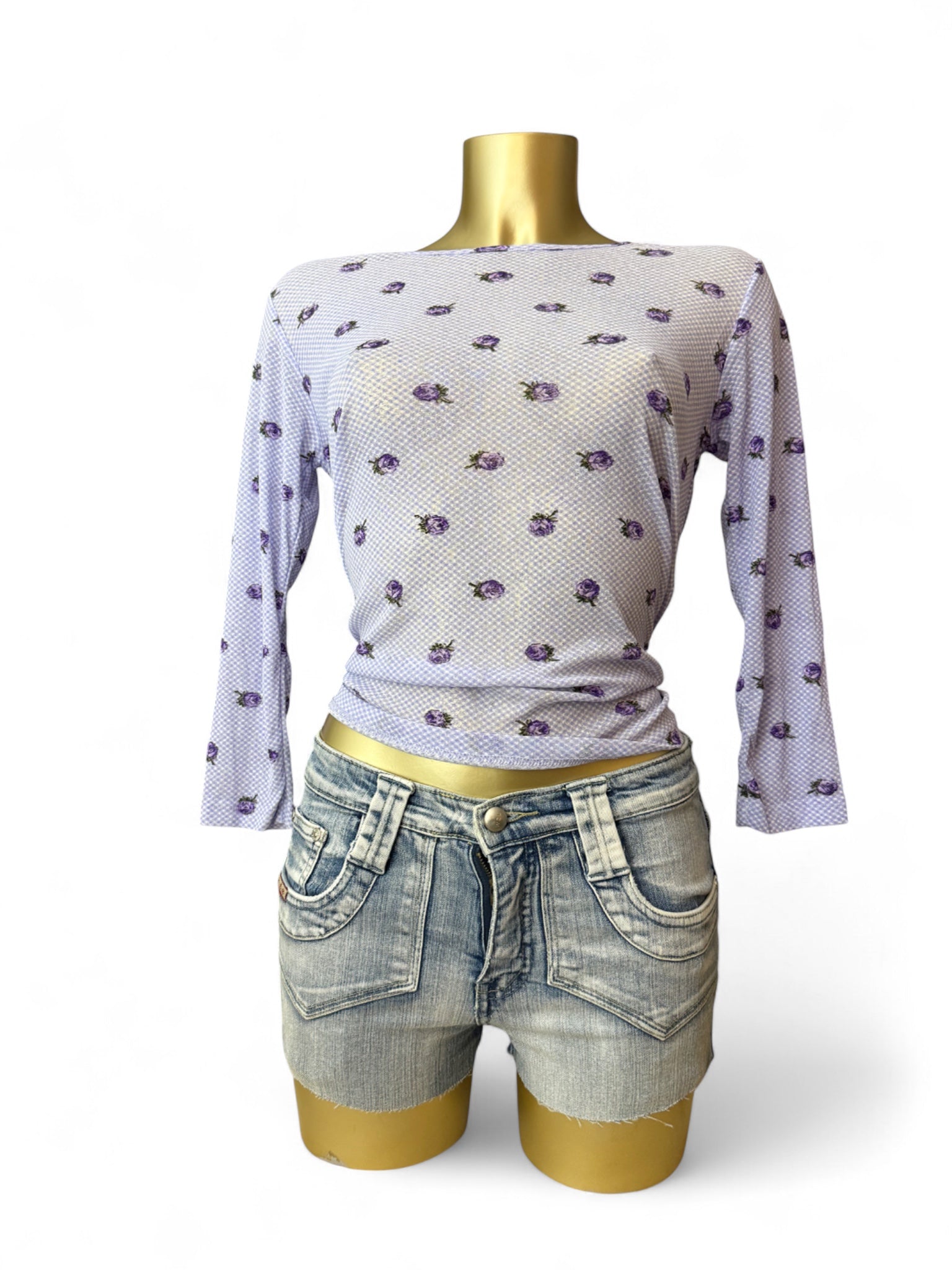 Lilac floral mesh long sleeves top (XL)
