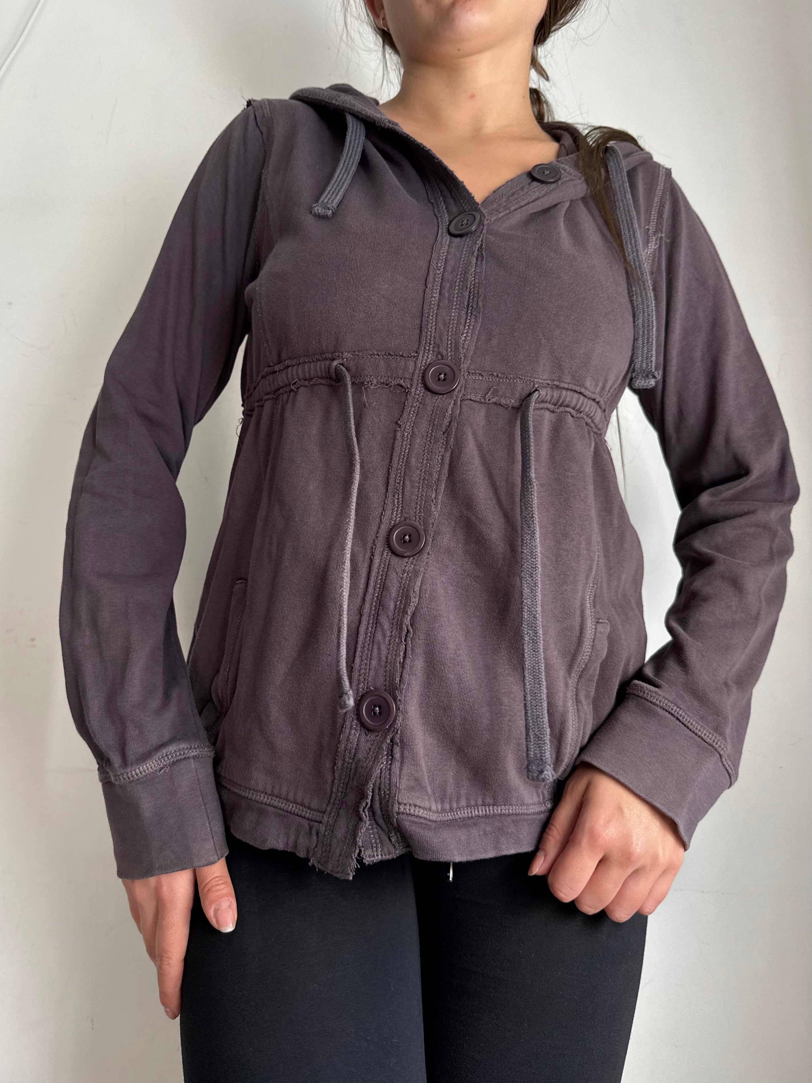 Grey 100% cotton hooded cardigan (M)