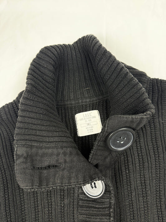 Black ribbed buttons up jumper (M)