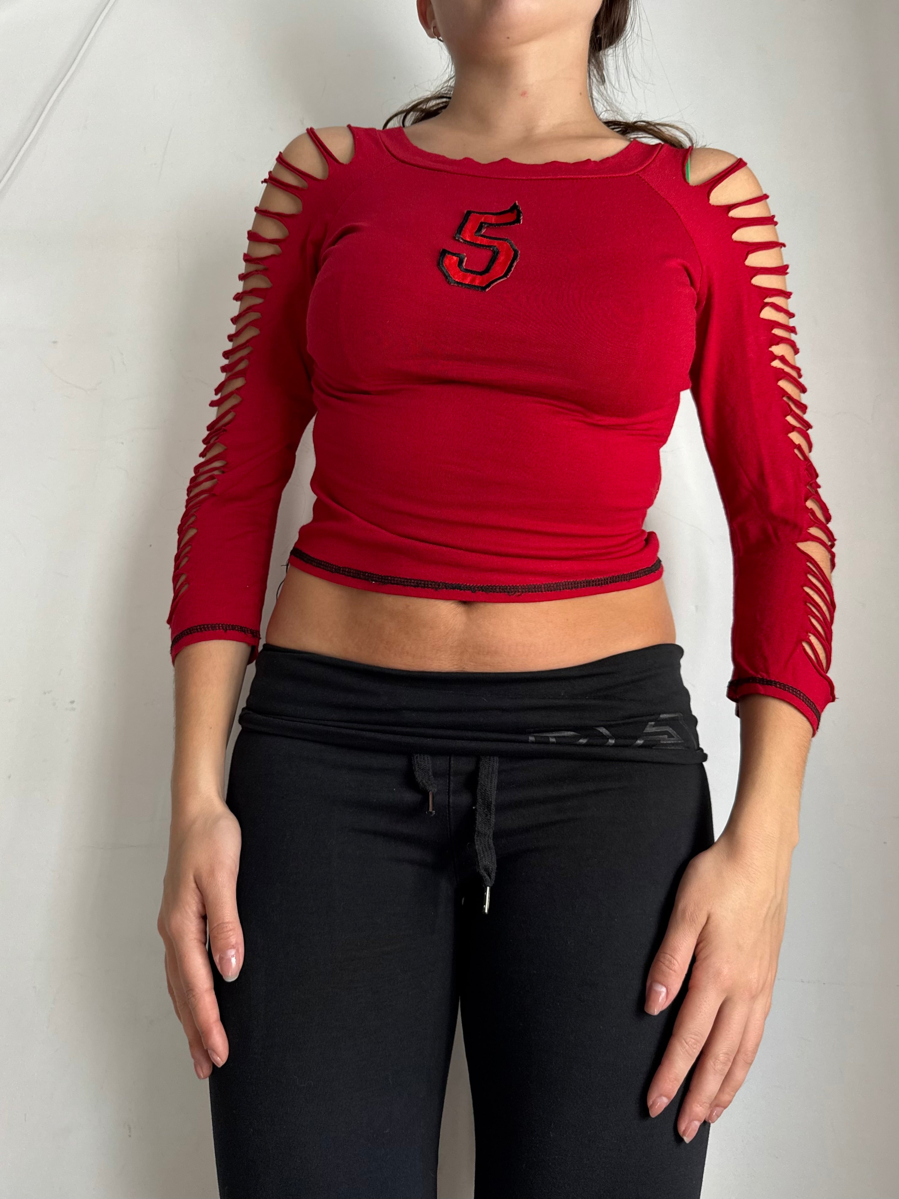 Red stretchy long sleeves top (S)