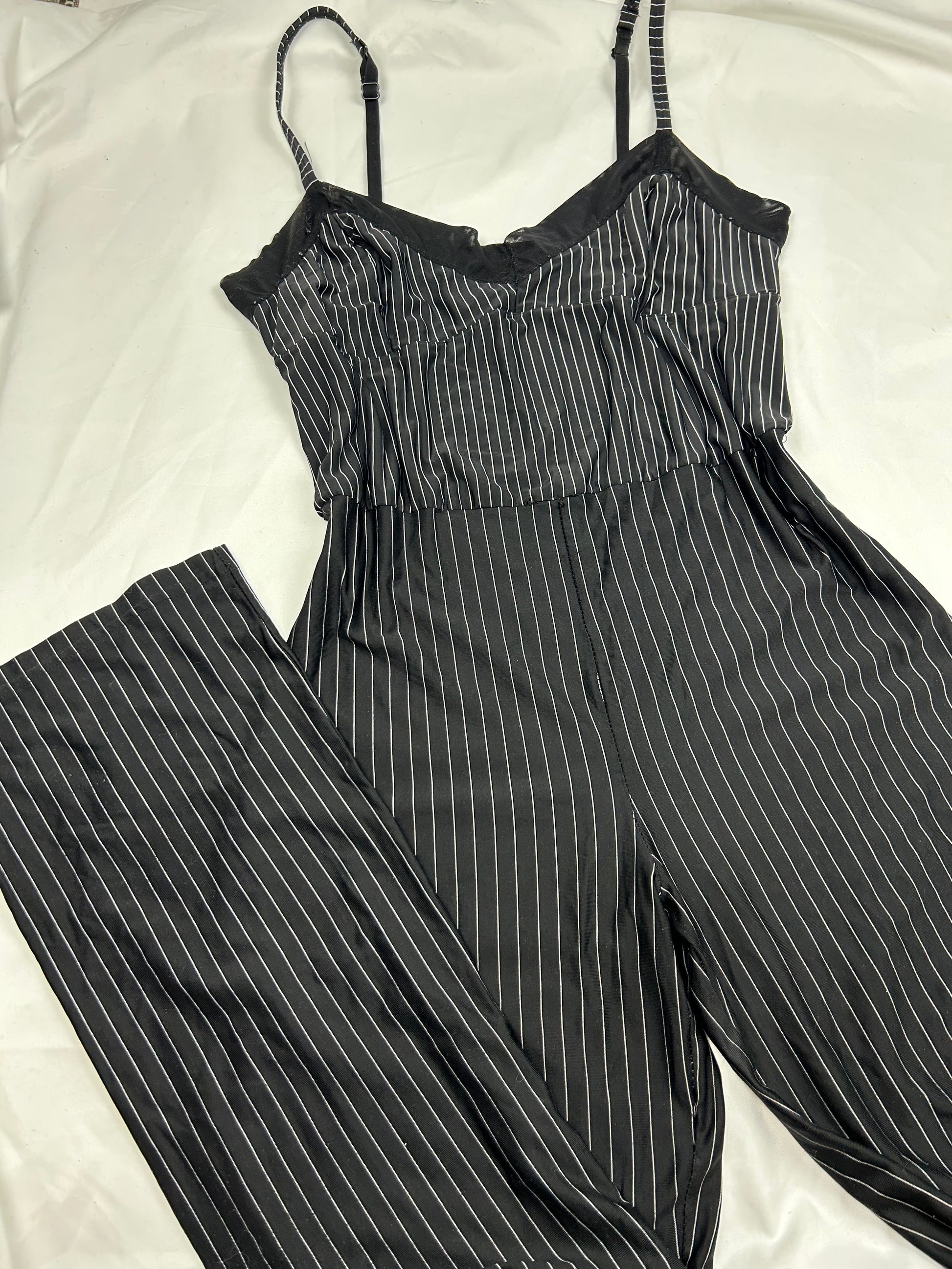 Black striped office jumpsuit (S/M)