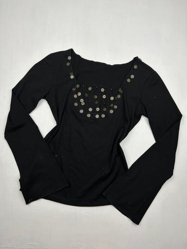 Black sequins pearls long sleeves top (S/M)