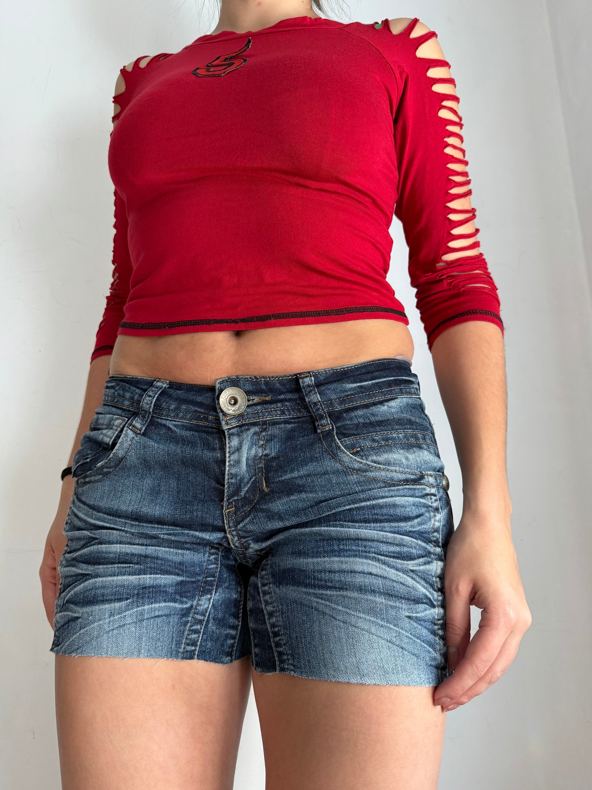 Blue denim low rise mini short (S)