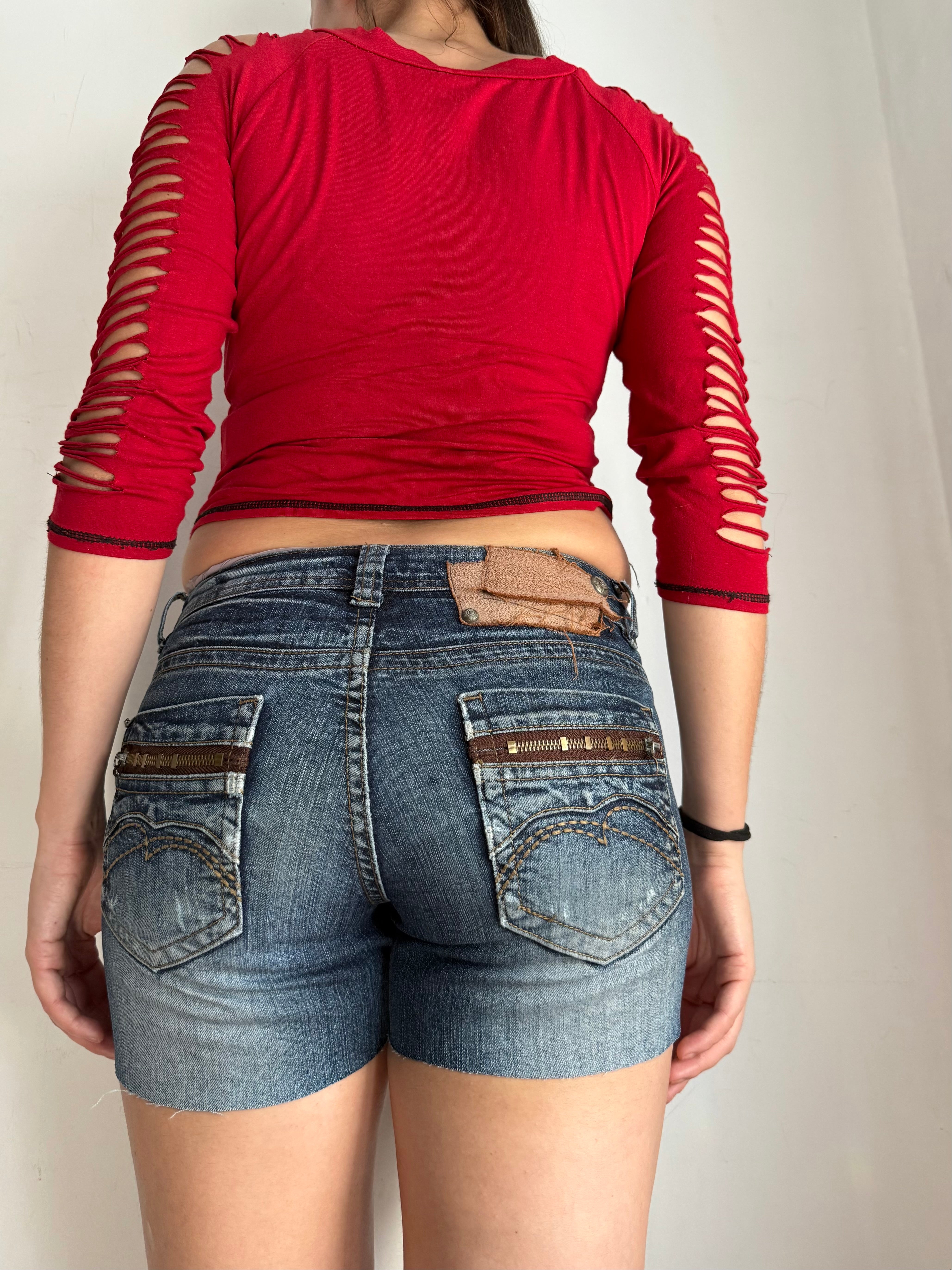 Blue denim low rise mini short (S)