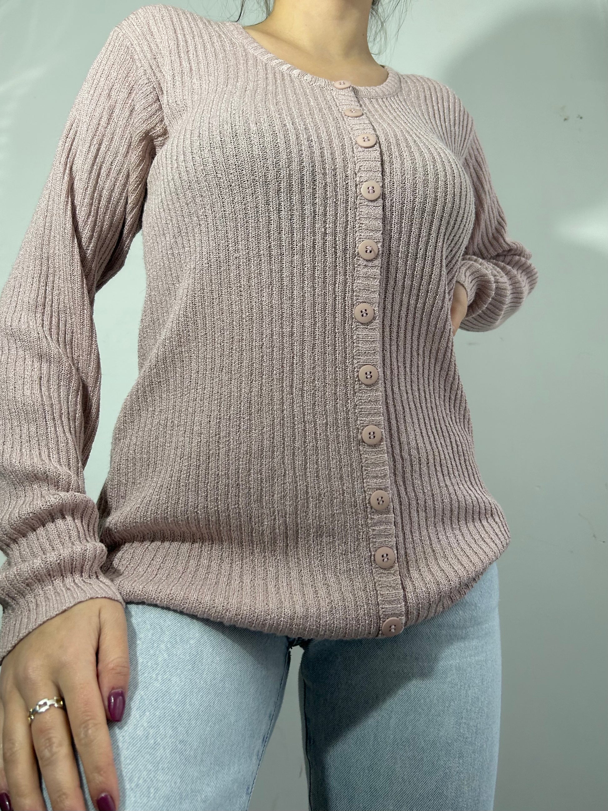 Baby pink ribbed cardigan jumper (S/M)