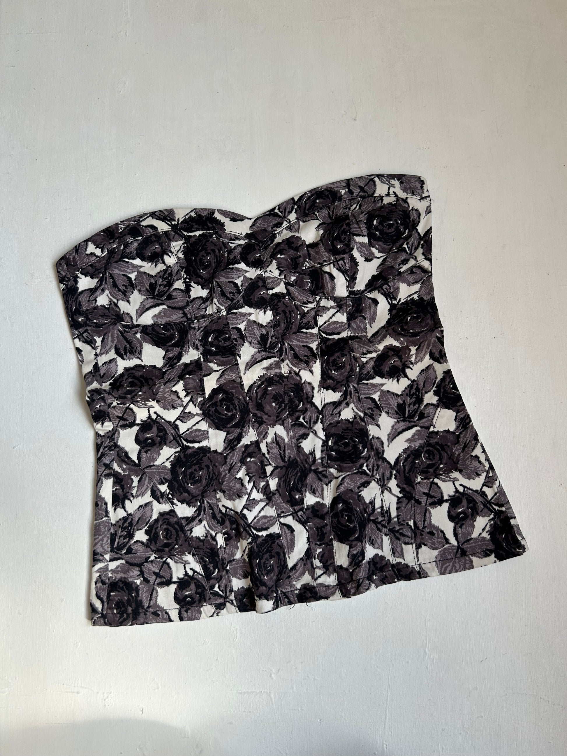 Black floral denim bustier  top (S)
