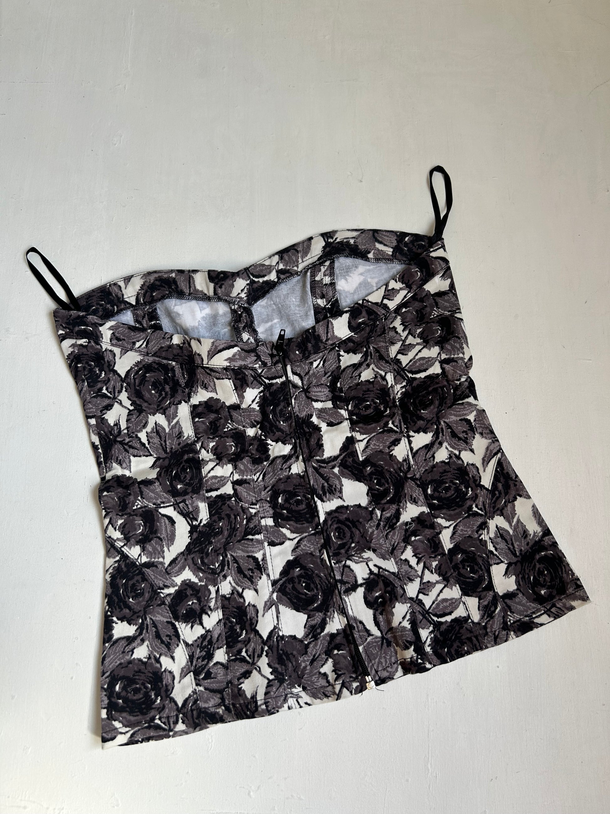 Black floral denim bustier  top (S)