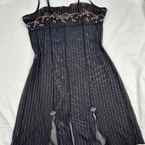 Black embroidered see trough babydoll mini dress (M)