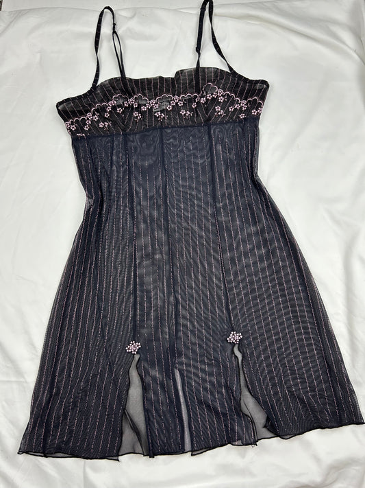 Black embroidered see trough babydoll mini dress (M)