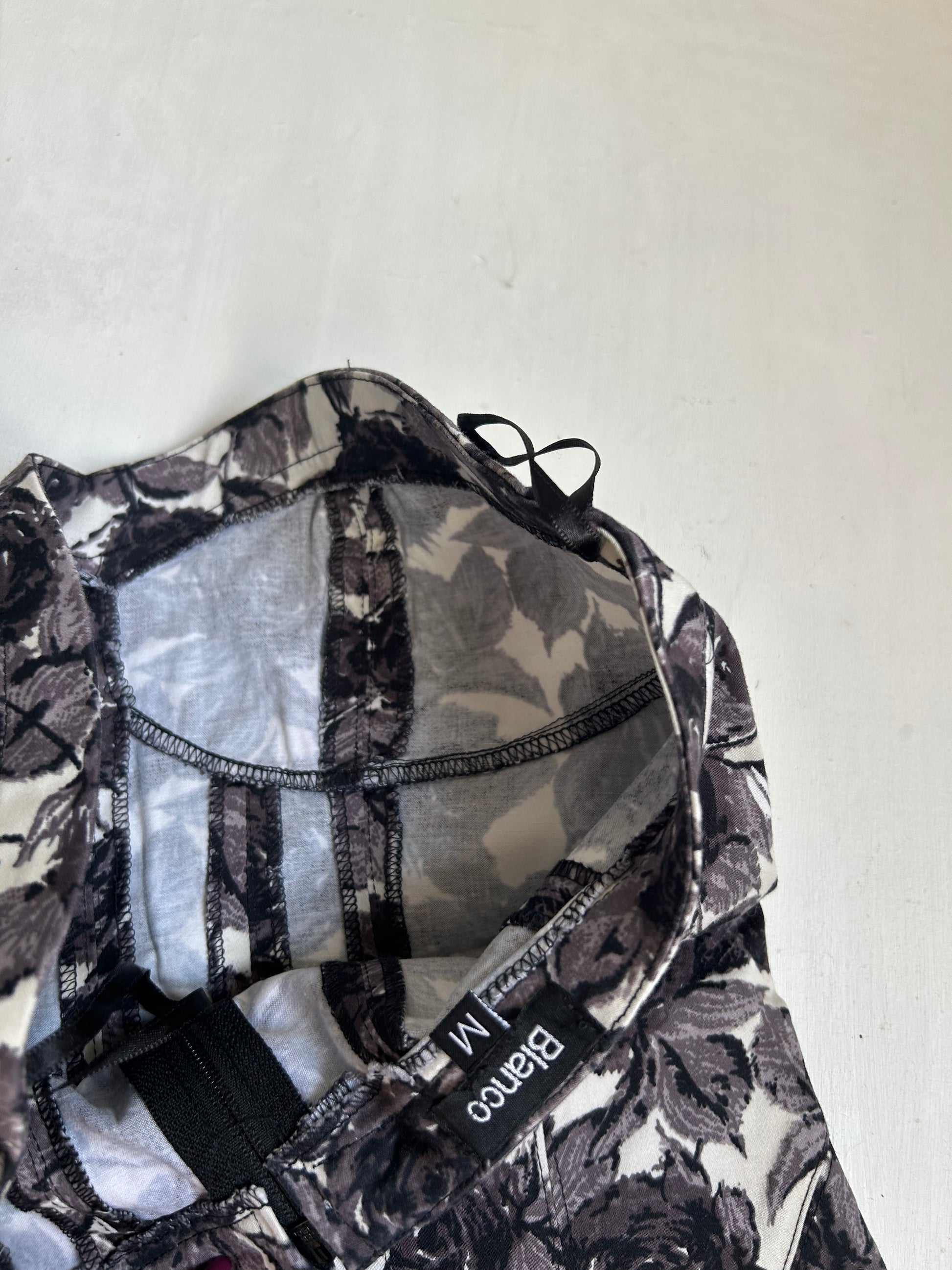 Black floral denim bustier  top (S)