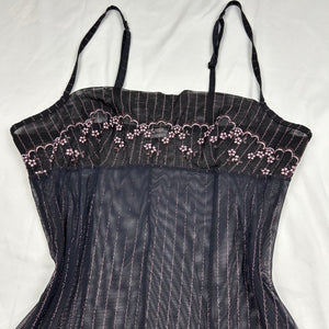 Black embroidered see trough babydoll mini dress (M)