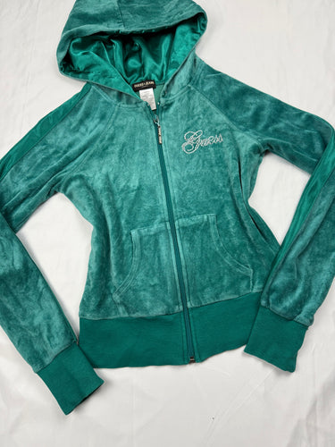 Green velvet zip up hoodie (S)