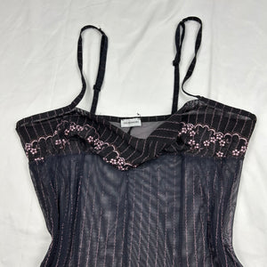 Black embroidered see trough babydoll mini dress (M)