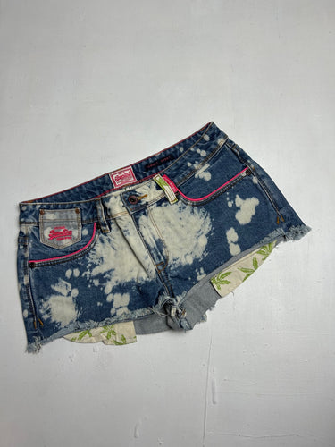 Blue denim tie & dye low rise mini/ micro short (S)