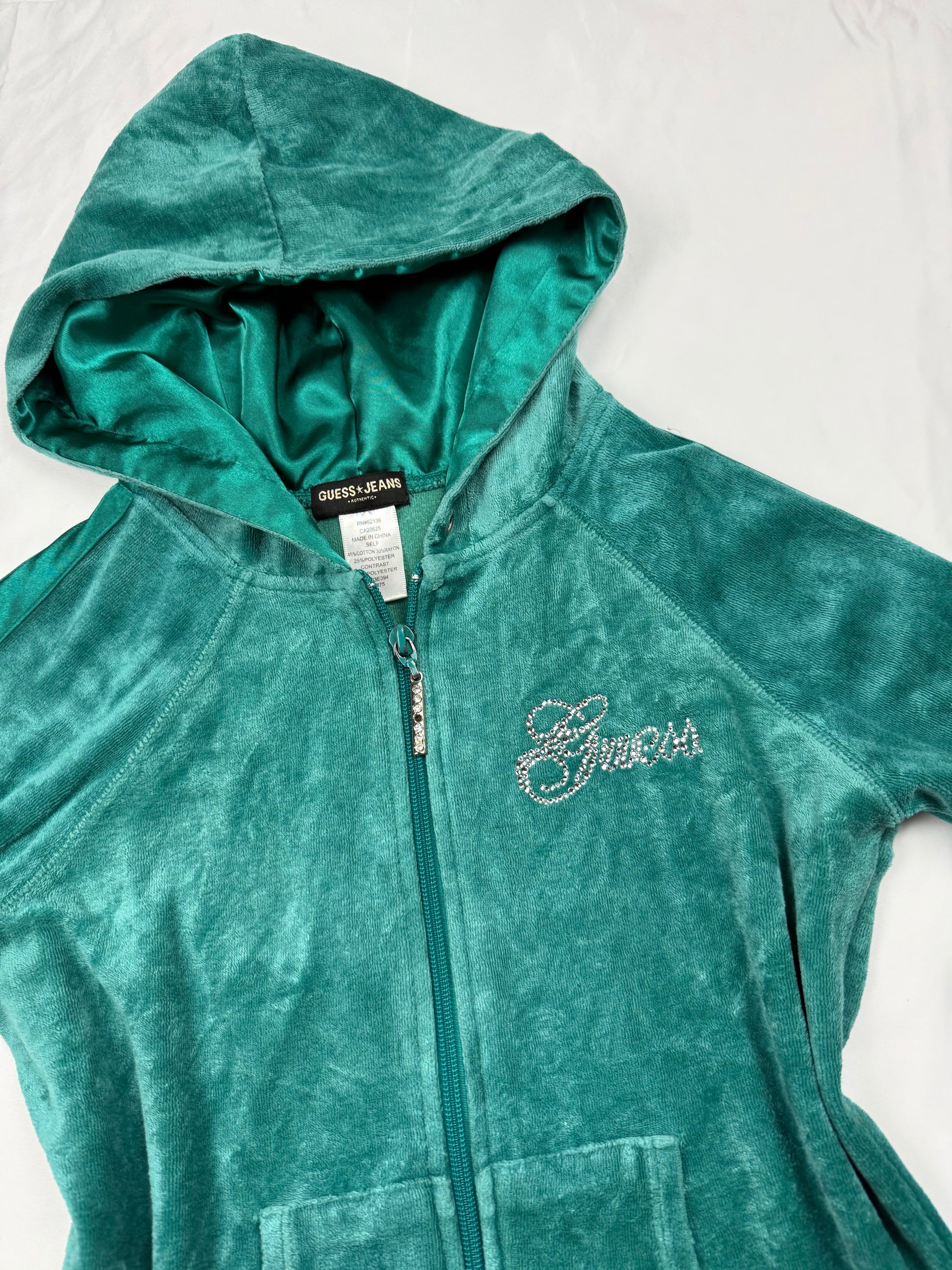 Green velvet zip up hoodie (S)