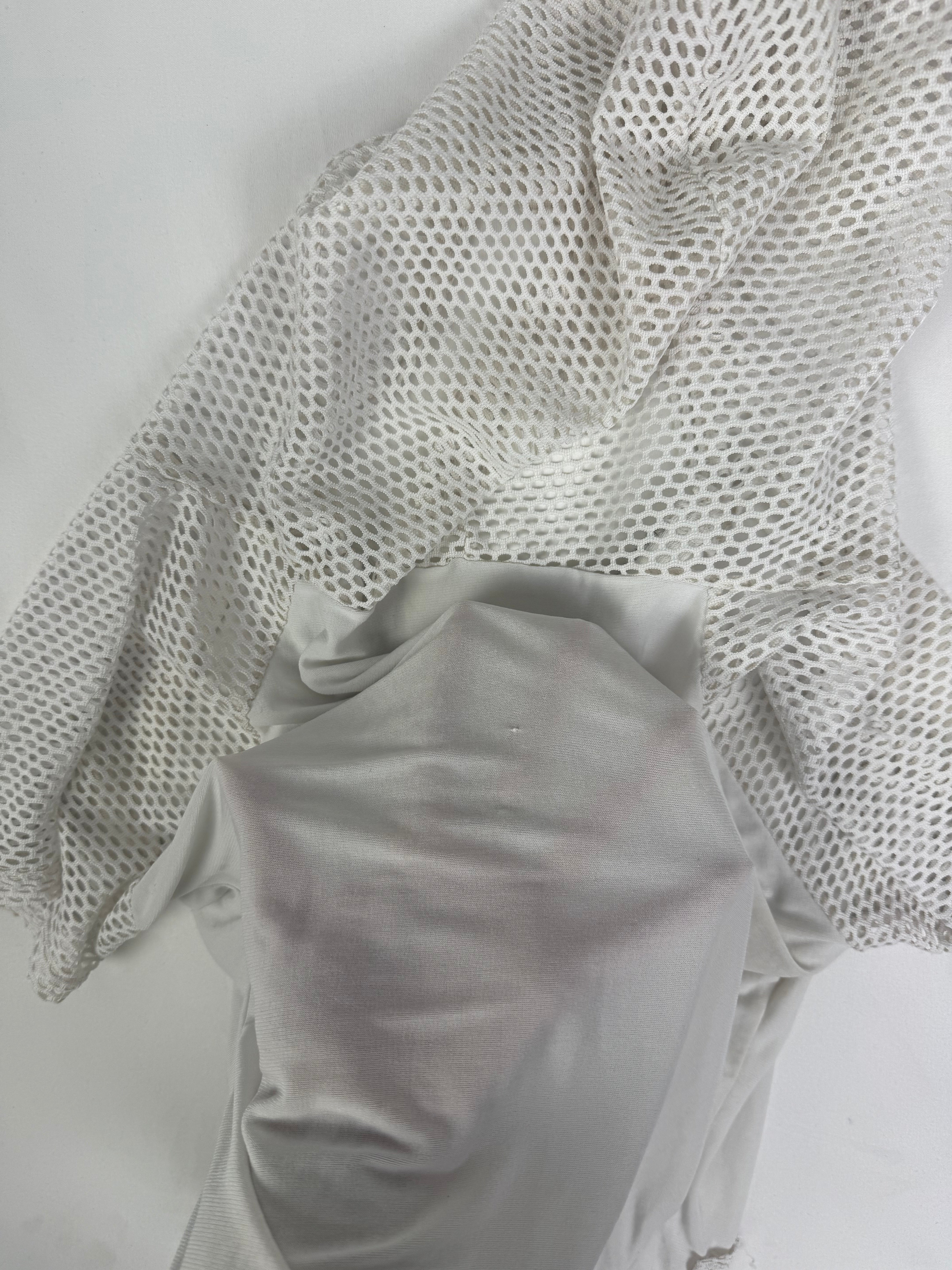 White fishnet zip up sporty hooded tee  (S/M)