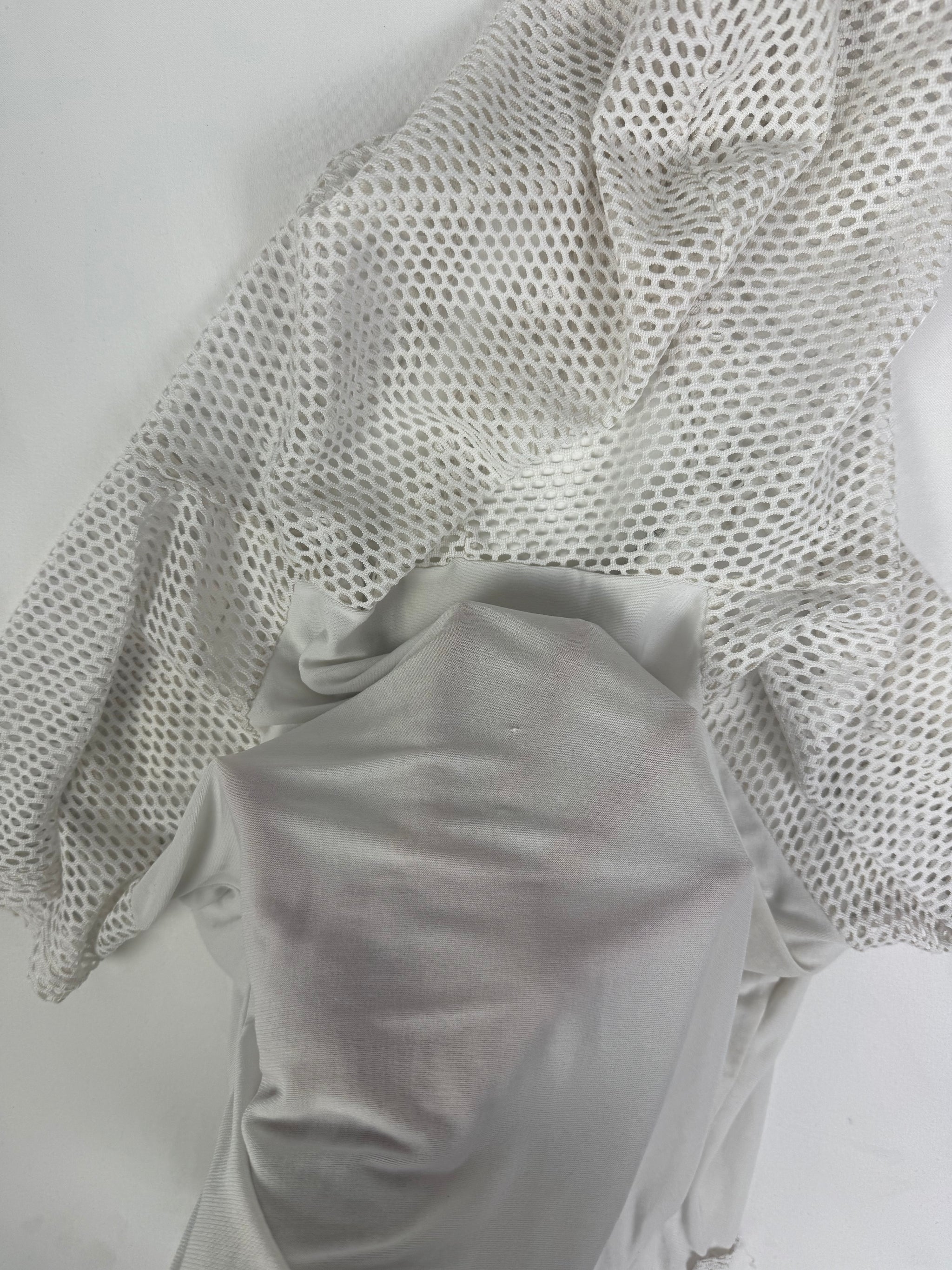 White fishnet zip up sporty hooded tee  (S/M)
