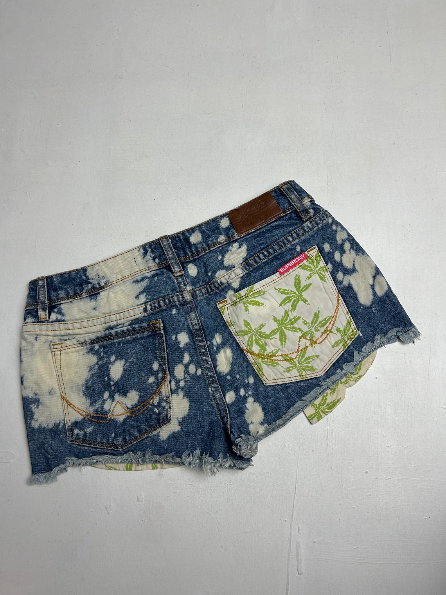 Blue denim tie & dye low rise mini/ micro short (S)